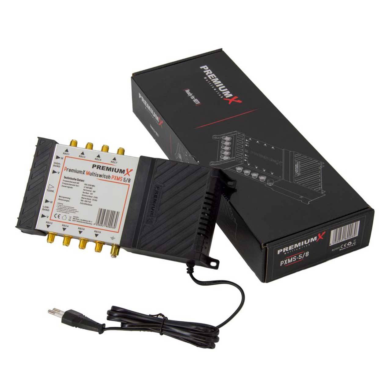 PremiumX Satelliten-Komplettanlage Fuba DAA 850 A Satellitenschüssel Alu Anthrazit 5/8 Multischalter Quattro LNB 24x F-Stecker, 1 SAT 8 Teilnehmer