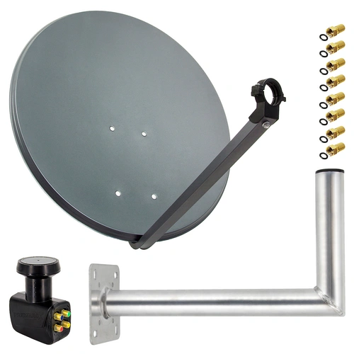 PremiumX Satelliten-Komplettanlage 80cm Satellitenantenne Anthrazit Satellitenschüssel Quad LNB Wandhalter 45cm, 1 SAT 4 Teilnehmer PremiumX Satelliten-Komplettanlage 80cm Satellitenantenne Anthrazit Satellitenschüssel Quad LNB Wandhalter 45cm, 1 SAT 4 Teilnehmer