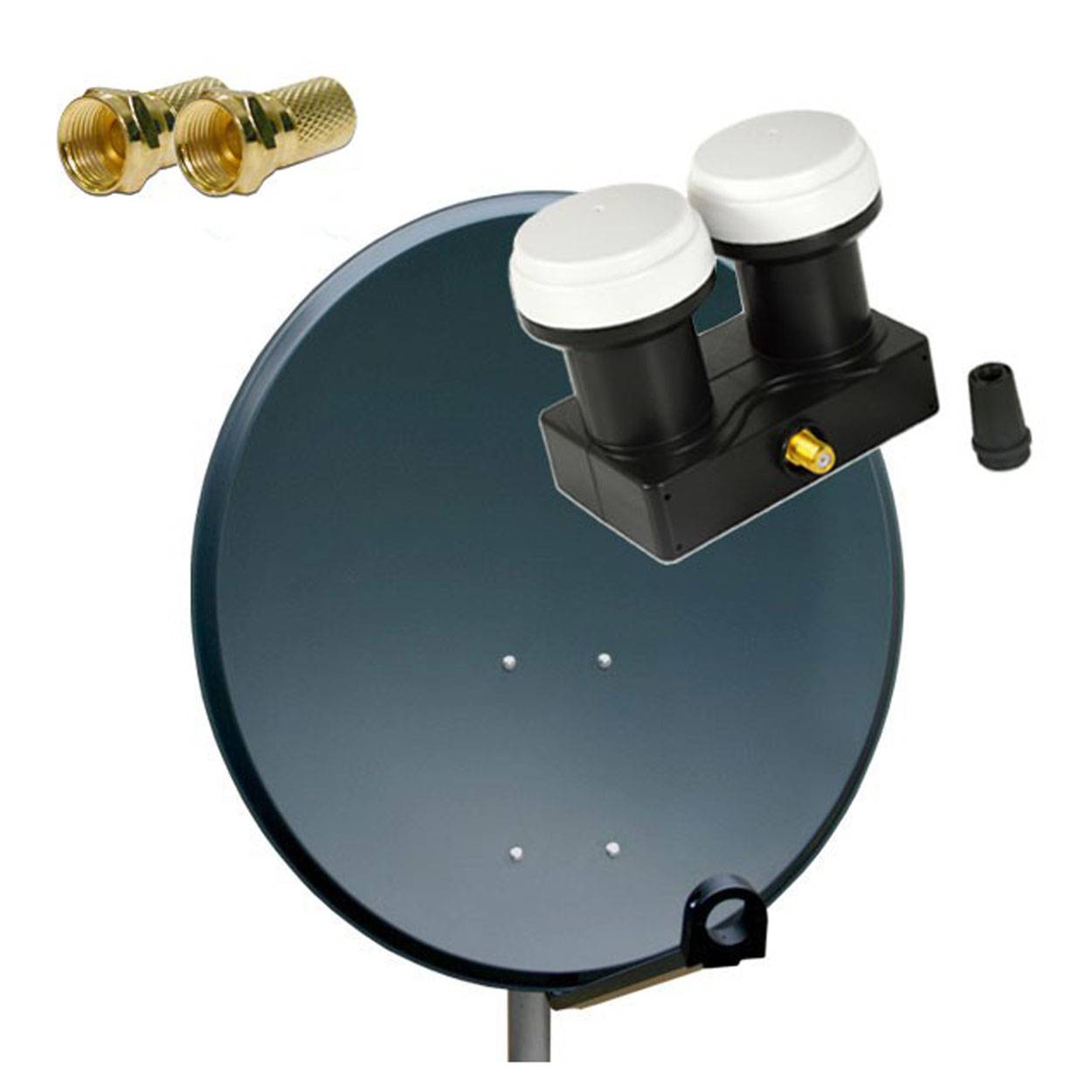 PremiumX Satelliten-Komplettanlage 80cm Satellitenschüssel Aluminium LNB Single 6° Monoblock Astra Hotbird, 2 SAT für 1 Teilnehmer