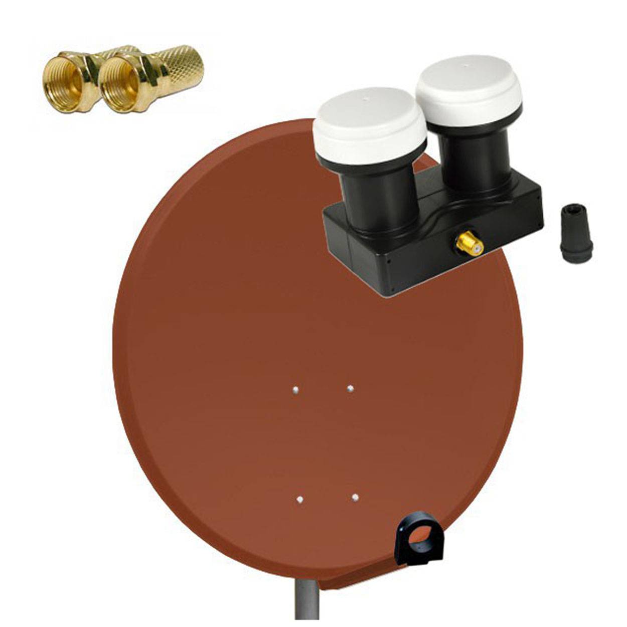 PremiumX Satelliten-Komplettanlage 80cm Satellitenschüssel Aluminium Rot LNB Single Monoblock Astra Hotbird, 2 SAT für 1 Teilnehmer