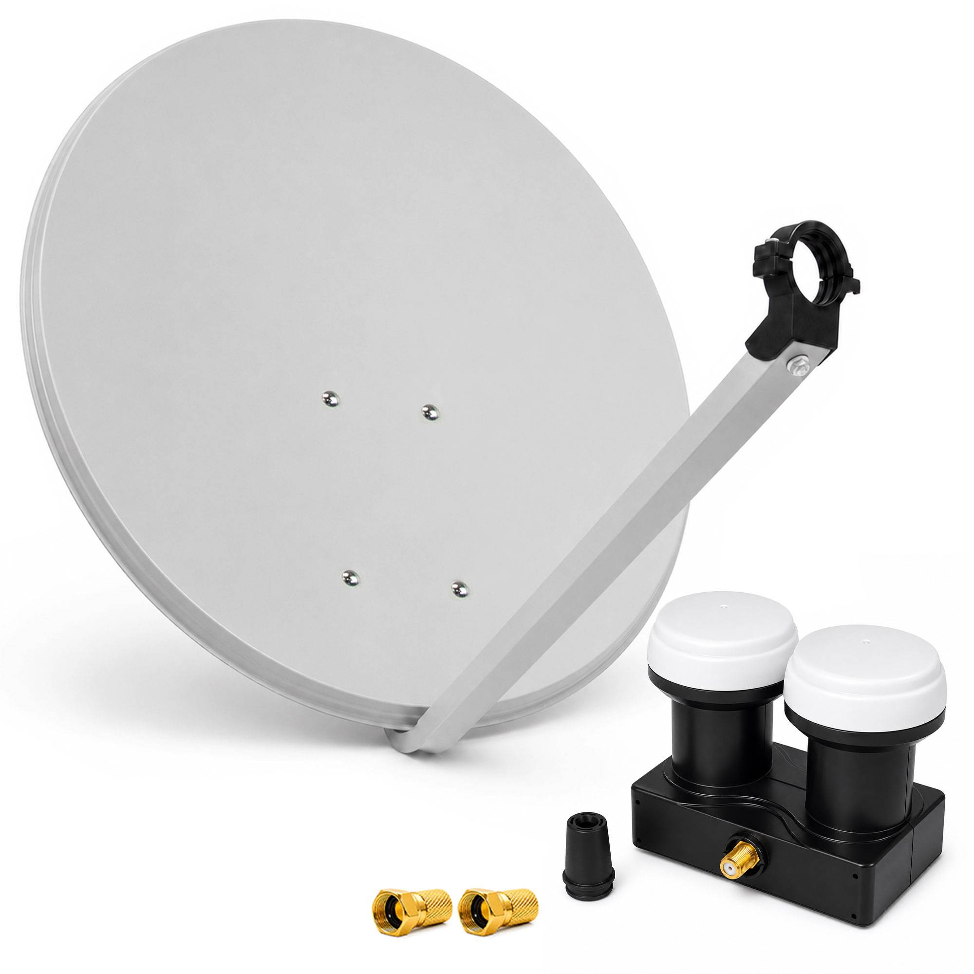 PremiumX Satelliten-Komplettanlage 80cm Satellitenschüssel Antenne SAT LNB Single 6° Monoblock Astra Hotbird 2x F-Stecker