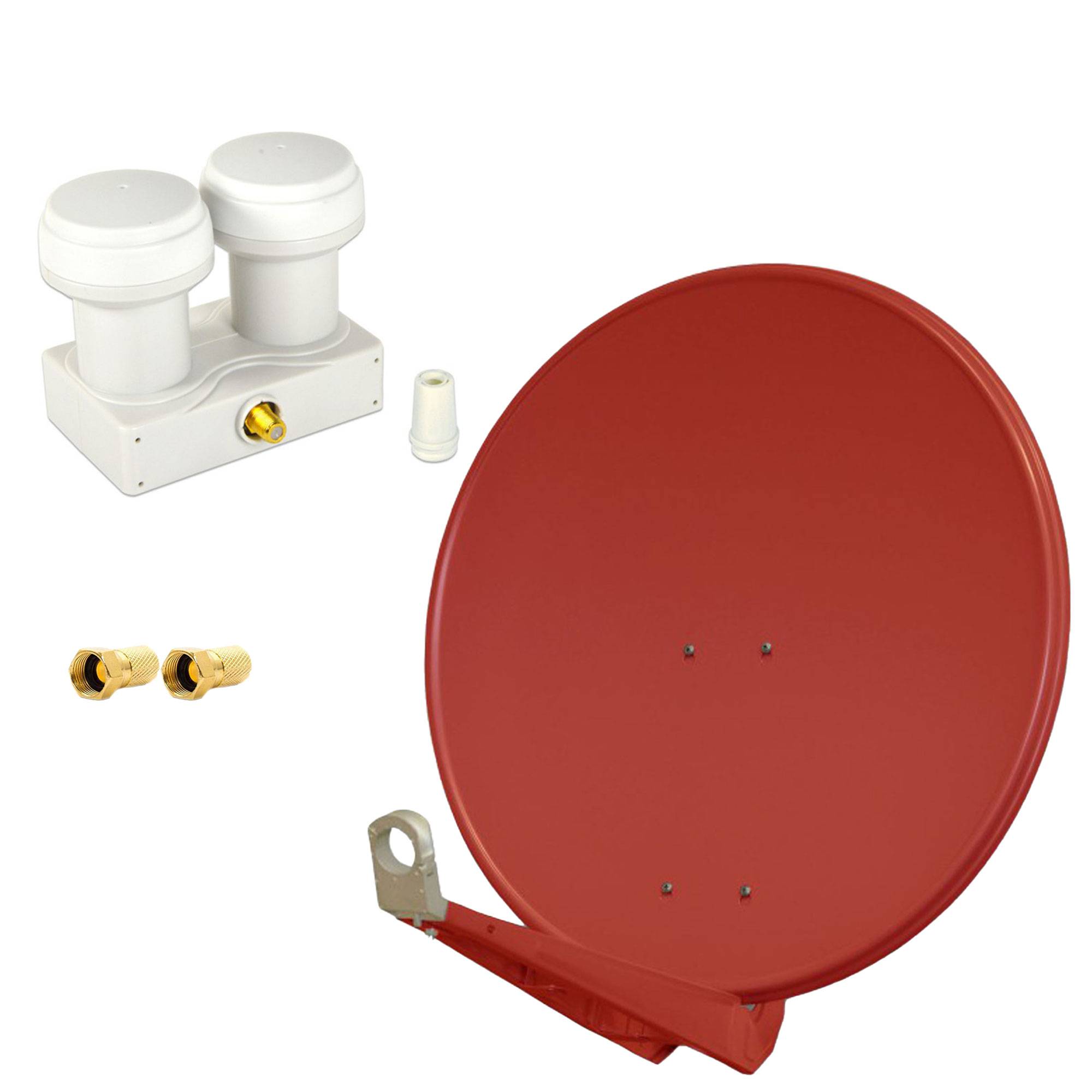 PremiumX DELUXE80 Aluminium 80cm Digital SAT Schüssel Spiegel in Ziegelrot für HDTV HD+ 3D 4K Ultra Monoblock Single PXMB-6SW 2x F-Stecker