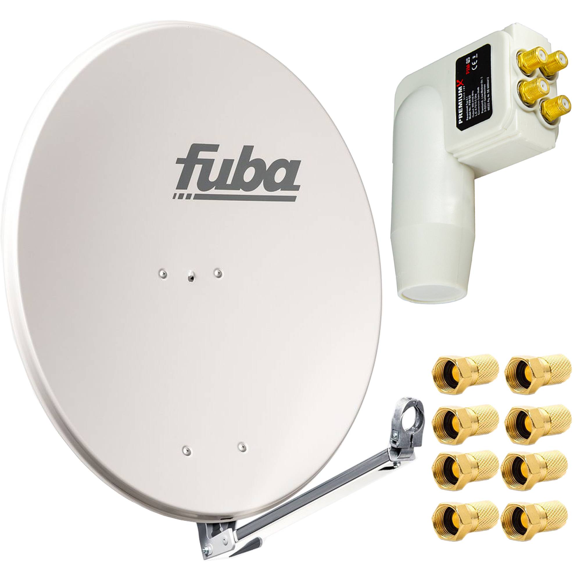 Fuba DAL 800 G Satellitenantenne 80cm Alu Grau Sat Schüssel PremiumX LNB Quad Direktanschluss von 4 Teilnehmer 8x F-Stecker