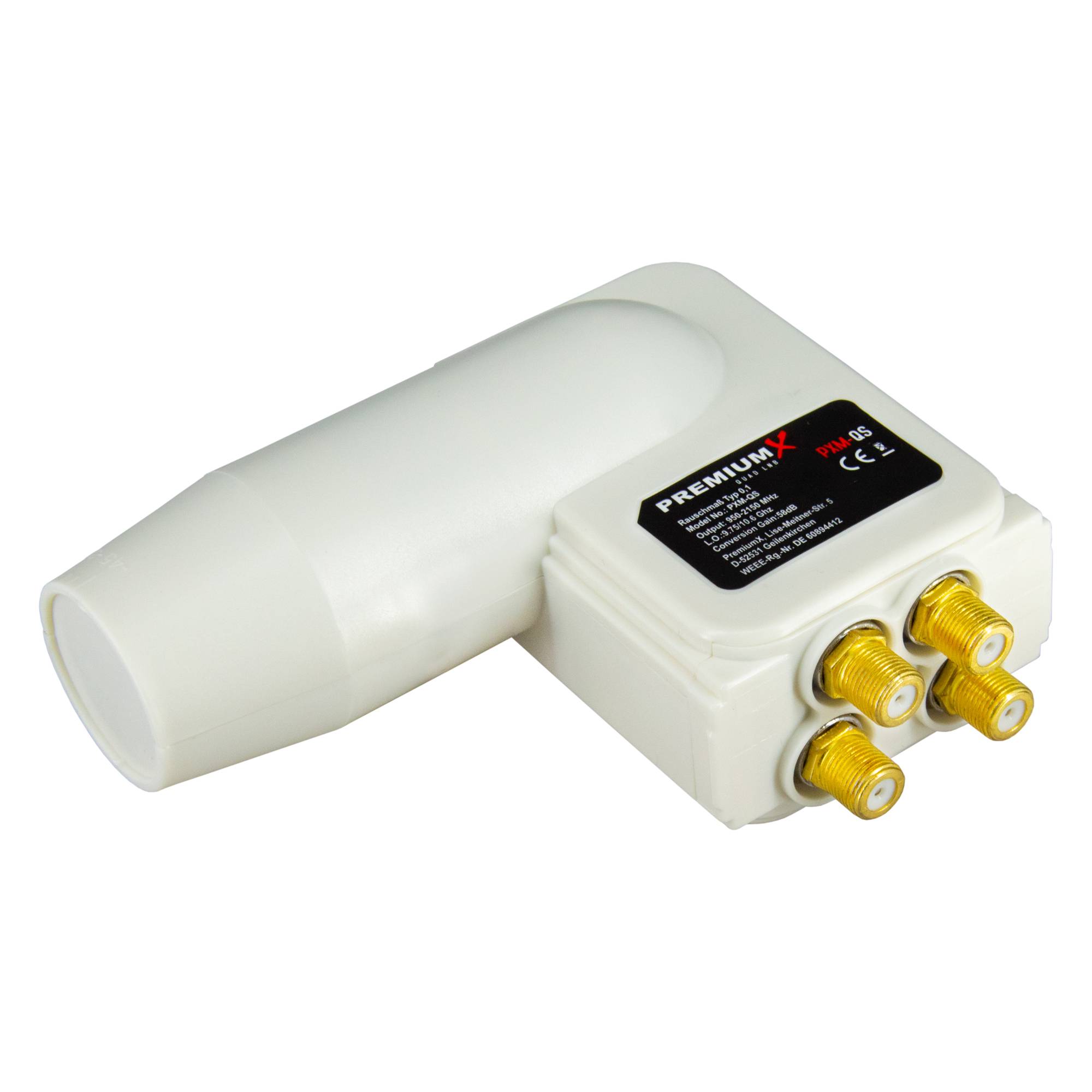 PremiumX DELUXE SAT Anlage für 4 Teilnehmer 100cm Satellitenantenne ALU Hellgrau mit Quad LNB inkl. 8x F-Stecker