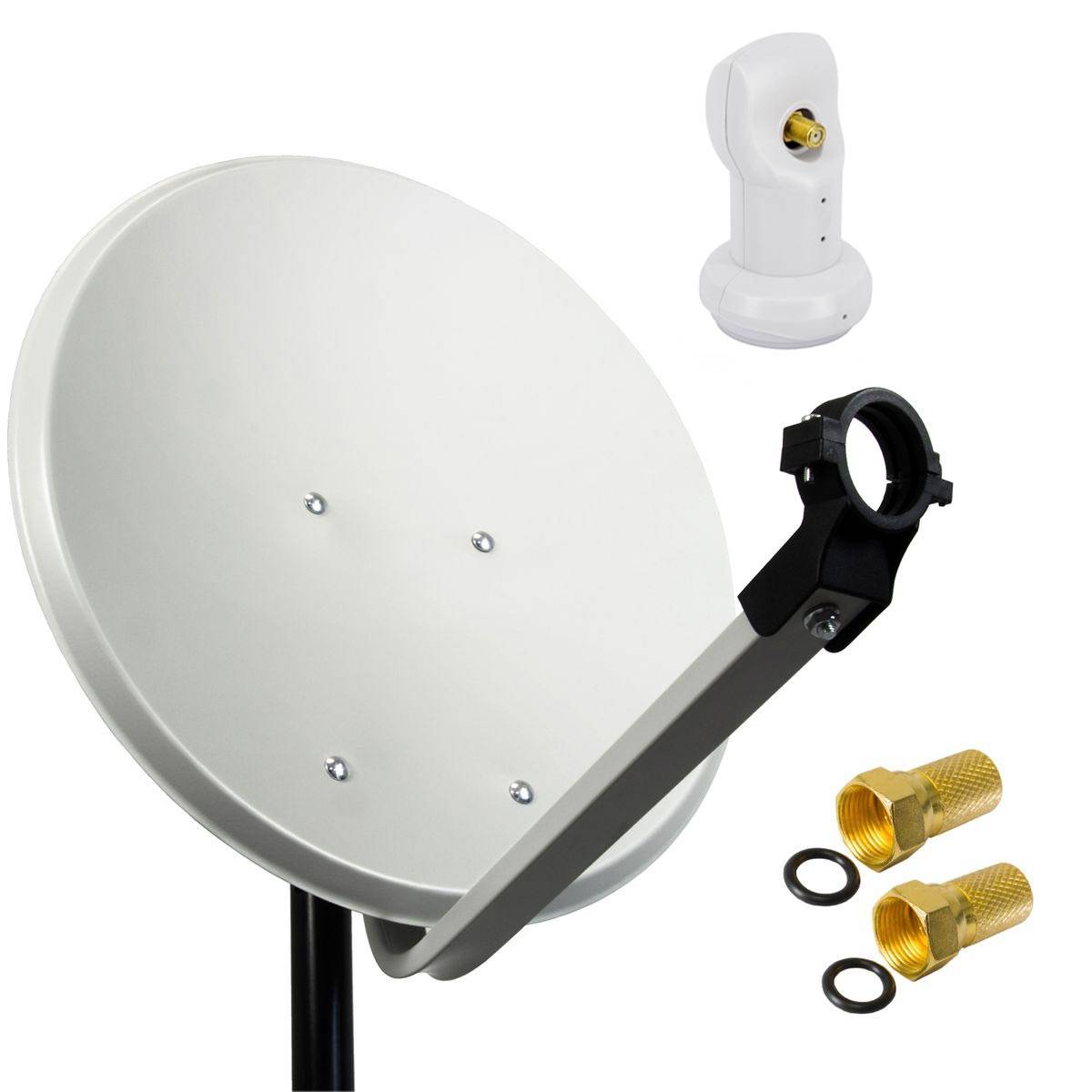 PremiumX SAT Anlage 45cm Satelliten-Schüssel Stahl Antenne Hellgrau Single LNB Weiß 2x F-Stecker