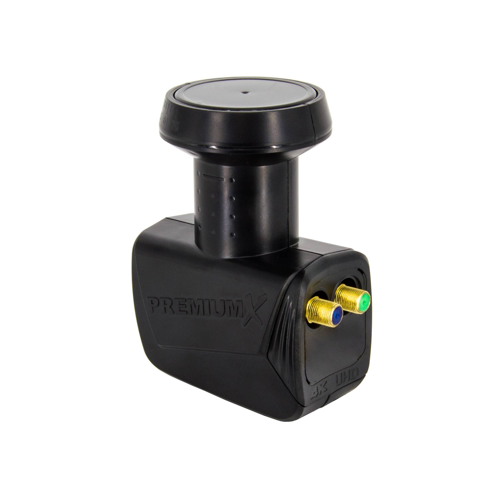 PremiumX Twin LNB schwarz SAT Direktanschluss 2 Teilnehmer Satellit TV Signalumsetzer DVB-S2 HD 4K inkl. 4x F-Stecker