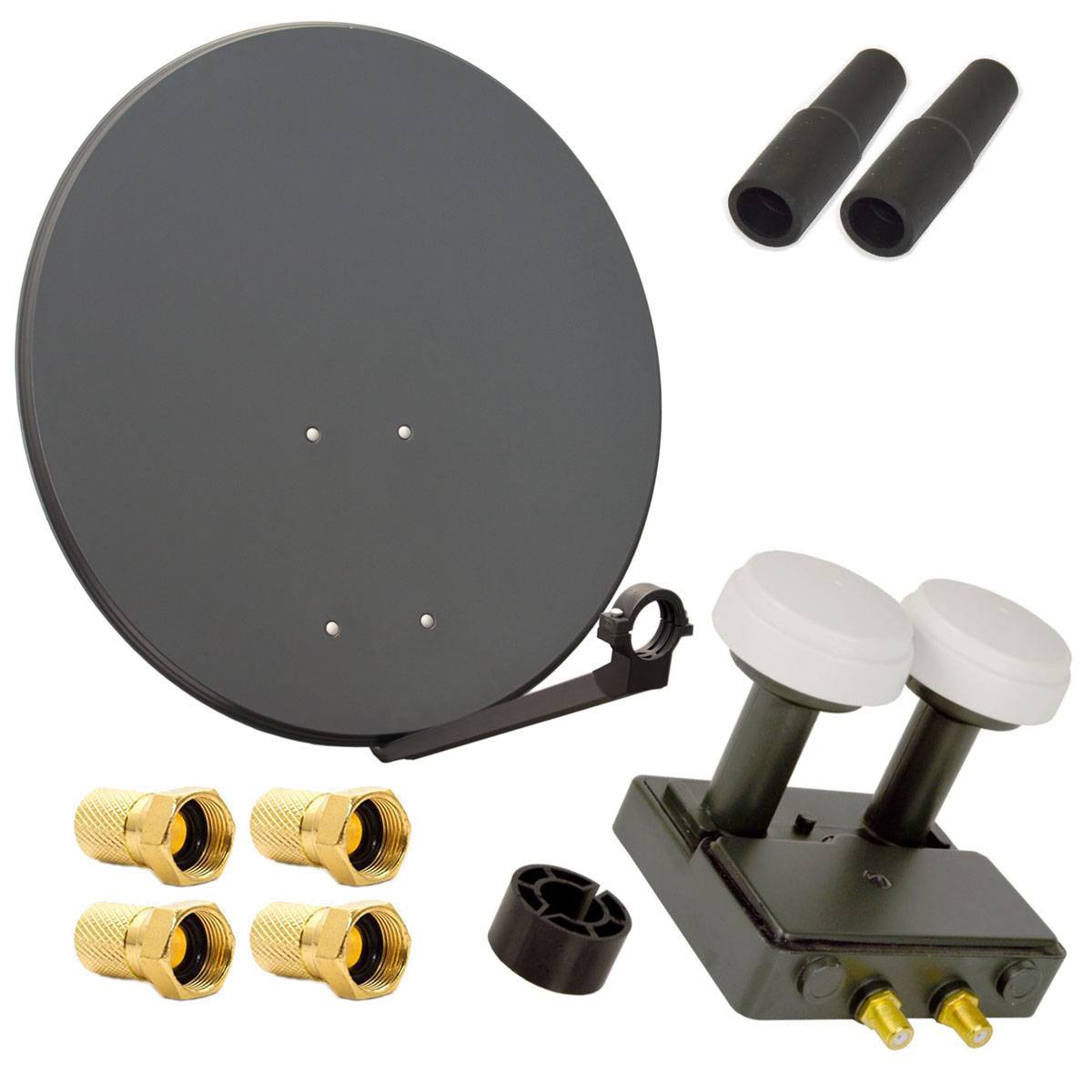 PremiumX Satelliten-Komplettanlage 80cm Satellitenschüssel Anthrazit Twin Monoblock LNB Astra Hotbird, 2 SAT für 2 Teilnehmer