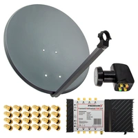 PremiumX Satelliten-Komplettanlage 80cm Satellitenschüssel Anthrazit Multischalter 5/8 Quattro LNB 24 F-Stecker, 1 SAT für 8 Teilnehmer PremiumX Satelliten-Komplettanlage 80cm Satellitenschüssel Anthrazit Multischalter 5/8 Quattro LNB 24 F-Stecker, 1 SAT für 8 Teilnehmer
