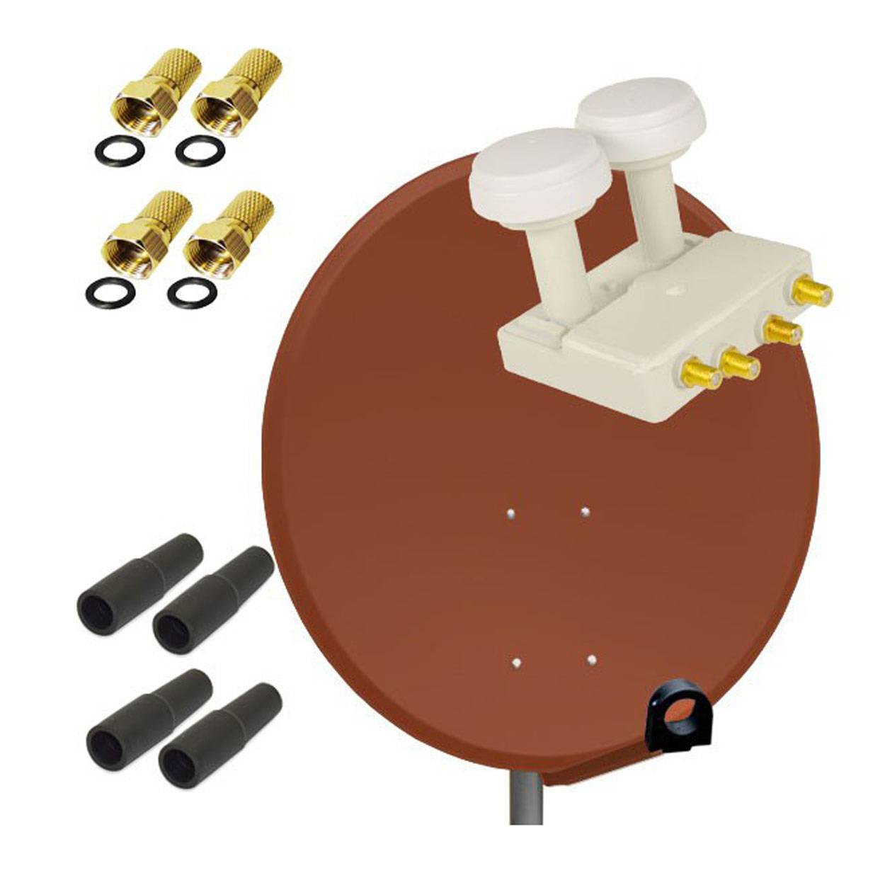 PremiumX Satelliten-Komplettanlage 80cm Satellitenschüssel Aluminium Rot Quad LNB Monoblock Astra Hotbird, 2 SAT bis 4 Teilnehmer