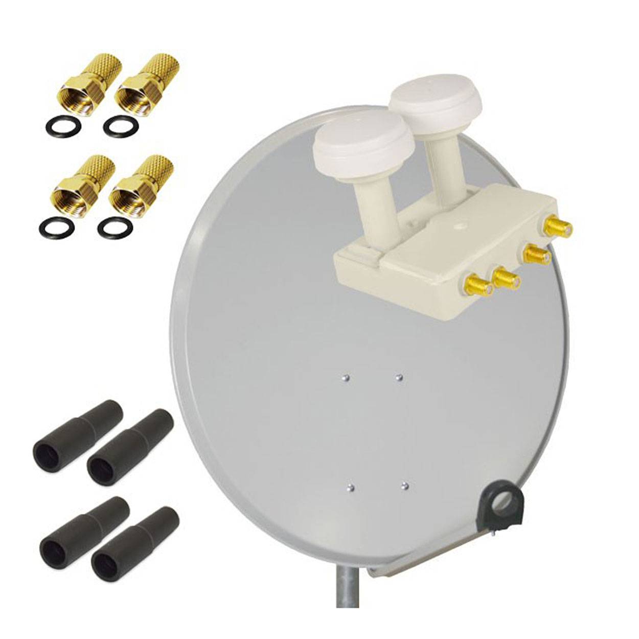 PremiumX Satelliten-Komplettanlage 80cm Satellitenschüssel Aluminium Hellgrau Quad LNB Monoblock Astra Hotbird, 2 SAT 4 Teilnehmer