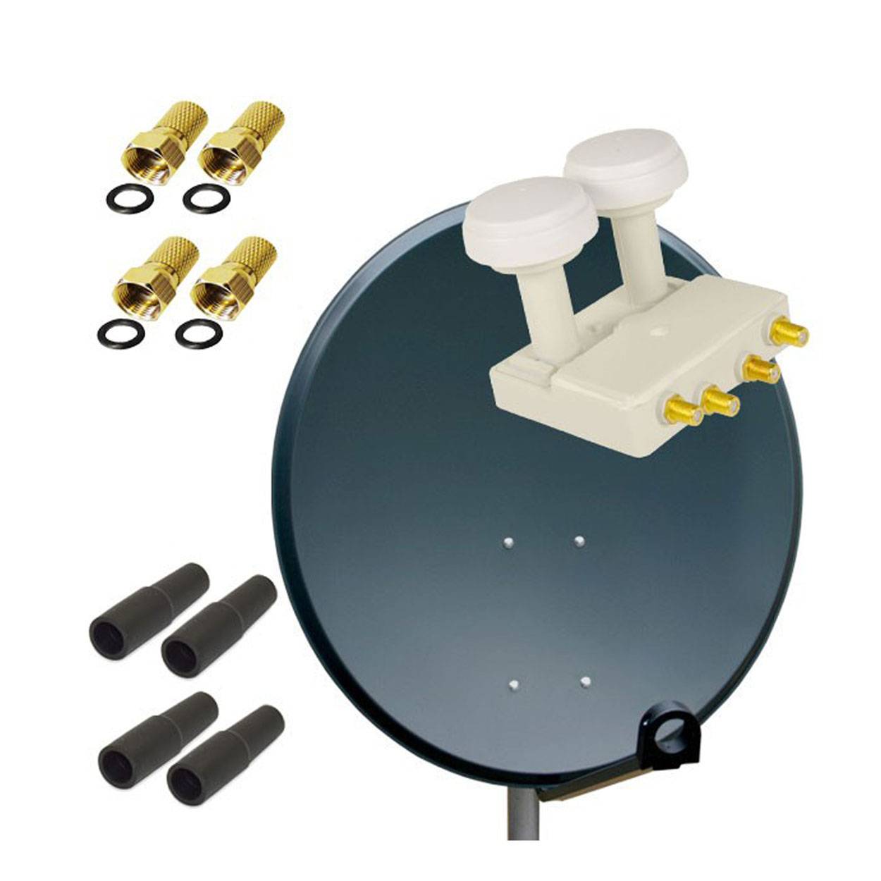 PremiumX Satelliten-Komplettanlage 80cm Satellitenschüssel ALU Antenne Quad LNB Monoblock Astra Hotbird, 2 SAT bis 4 Teilnehmer