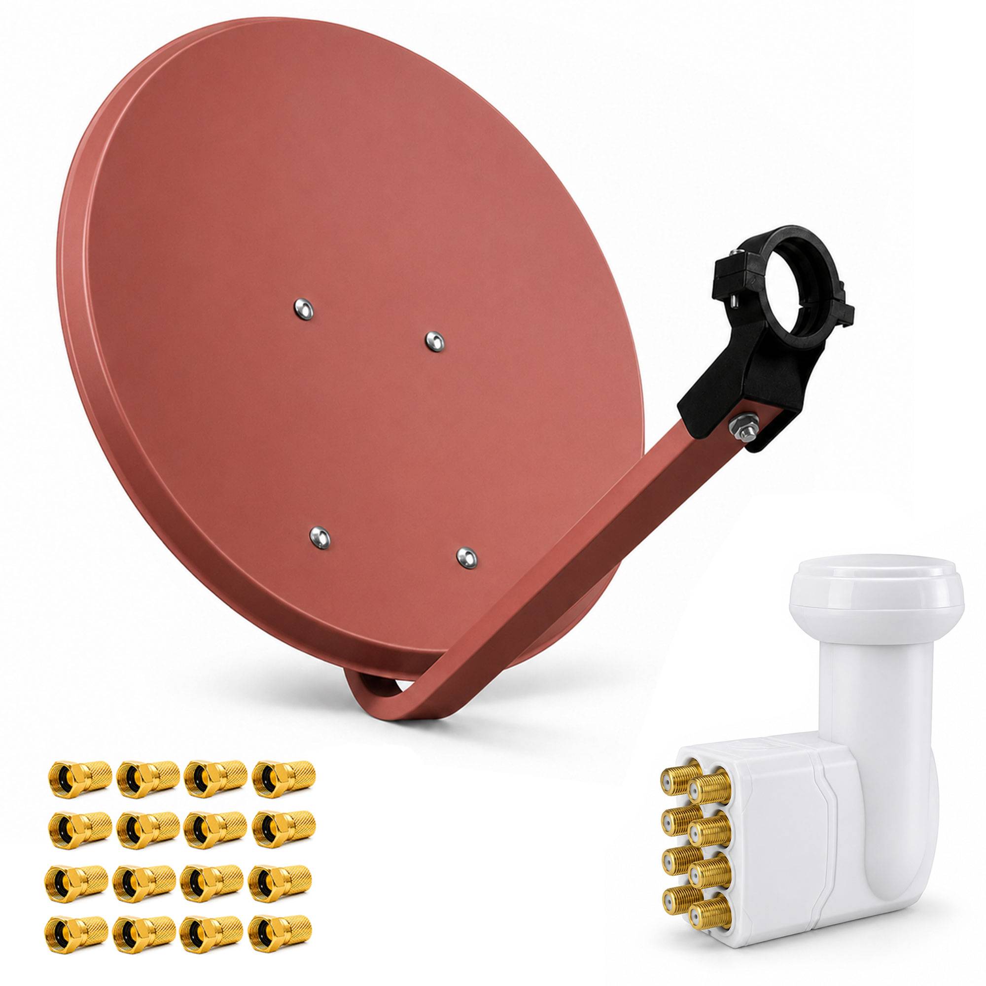 PremiumX Satelliten-Komplettanlage 80cm Satellitenschüssel Ziegelrot Satellitenantenne Octo LNB 16x F-Stecker, SAT für 8 Teilnehmer