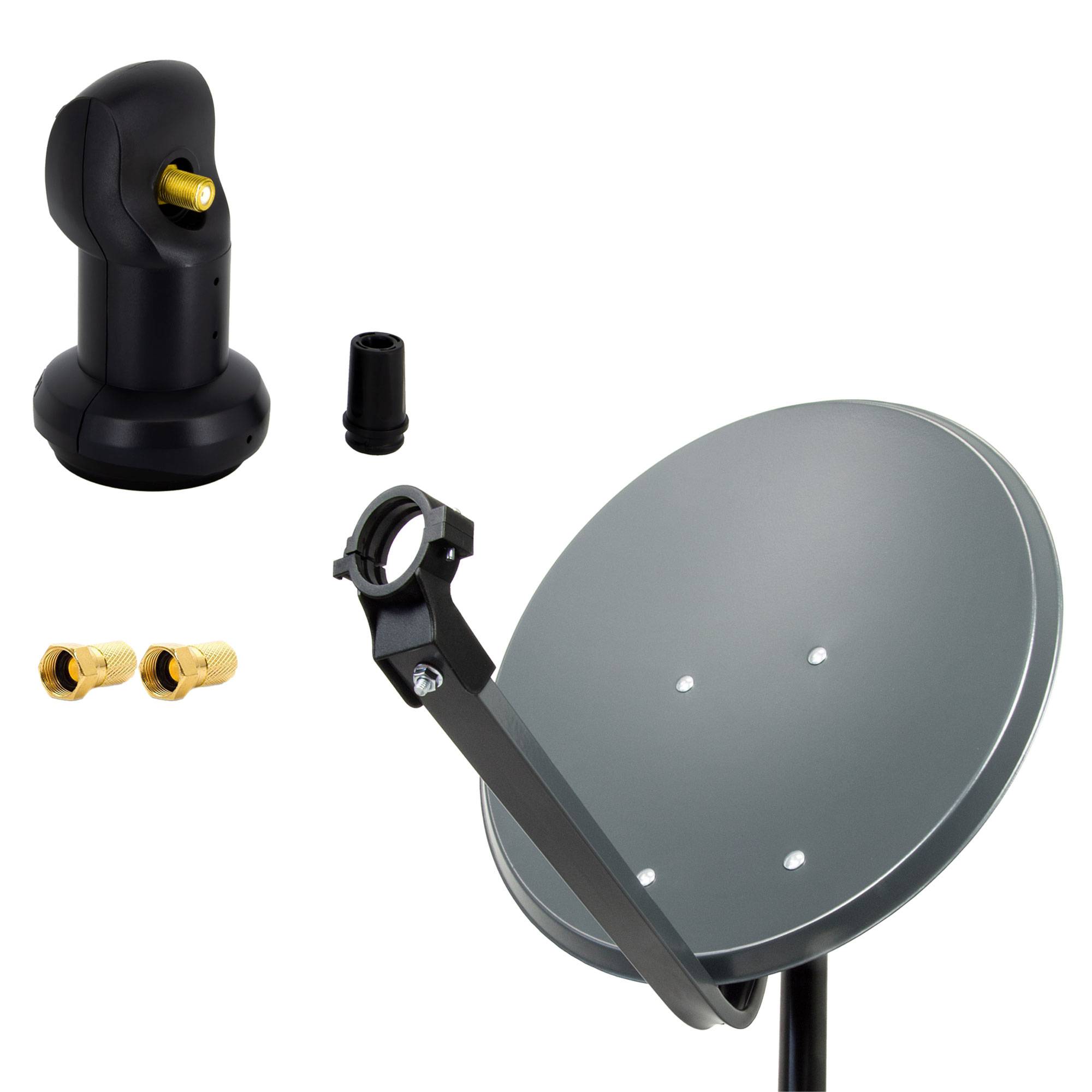 PremiumX 45cm Satelliten-Schüssel Stahl Anthrazit Satellitenantenne SAT Single LNB 2x F-Stecker Satelliten-Komplettanlage 1 Teilnehmer