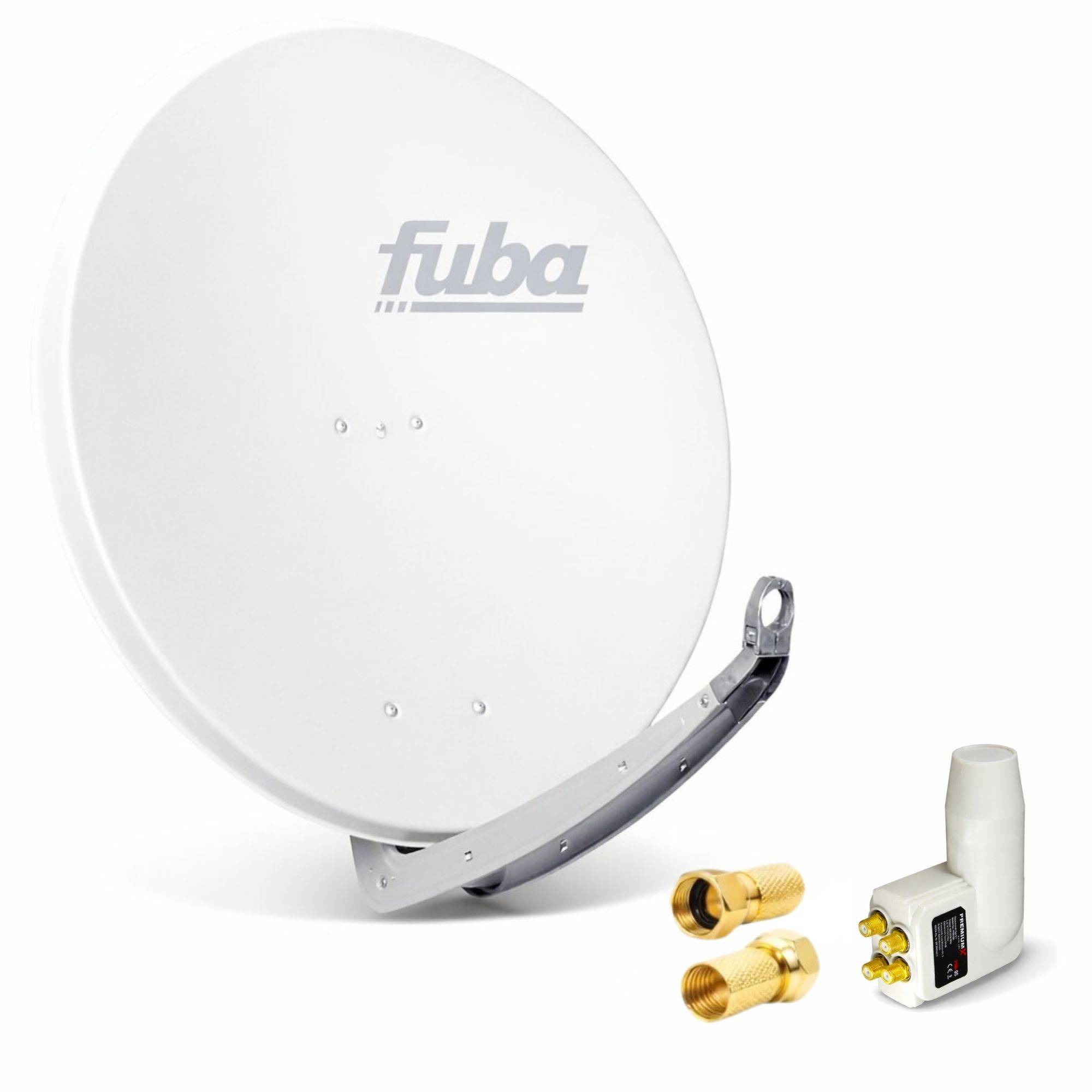 Premium X Satelliten-Komplettanlage Fuba DAA 850 W Satellitenschüssel Alu Weiß Quad LNB weiß 8x F-Stecker für 4 Teilnehmer