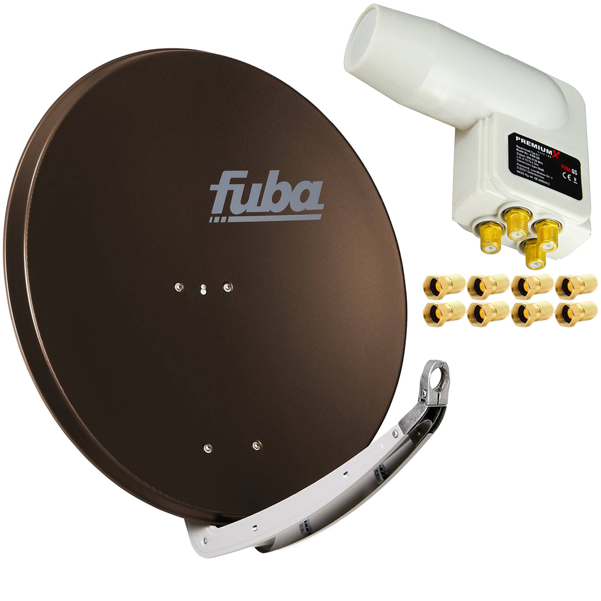 Premium X Satelliten-Komplettanlage Fuba DAA 850 B Satellitenschüssel Alu Braun Quad LNB weiß 8x F-Stecker für 4 Teilnehmer