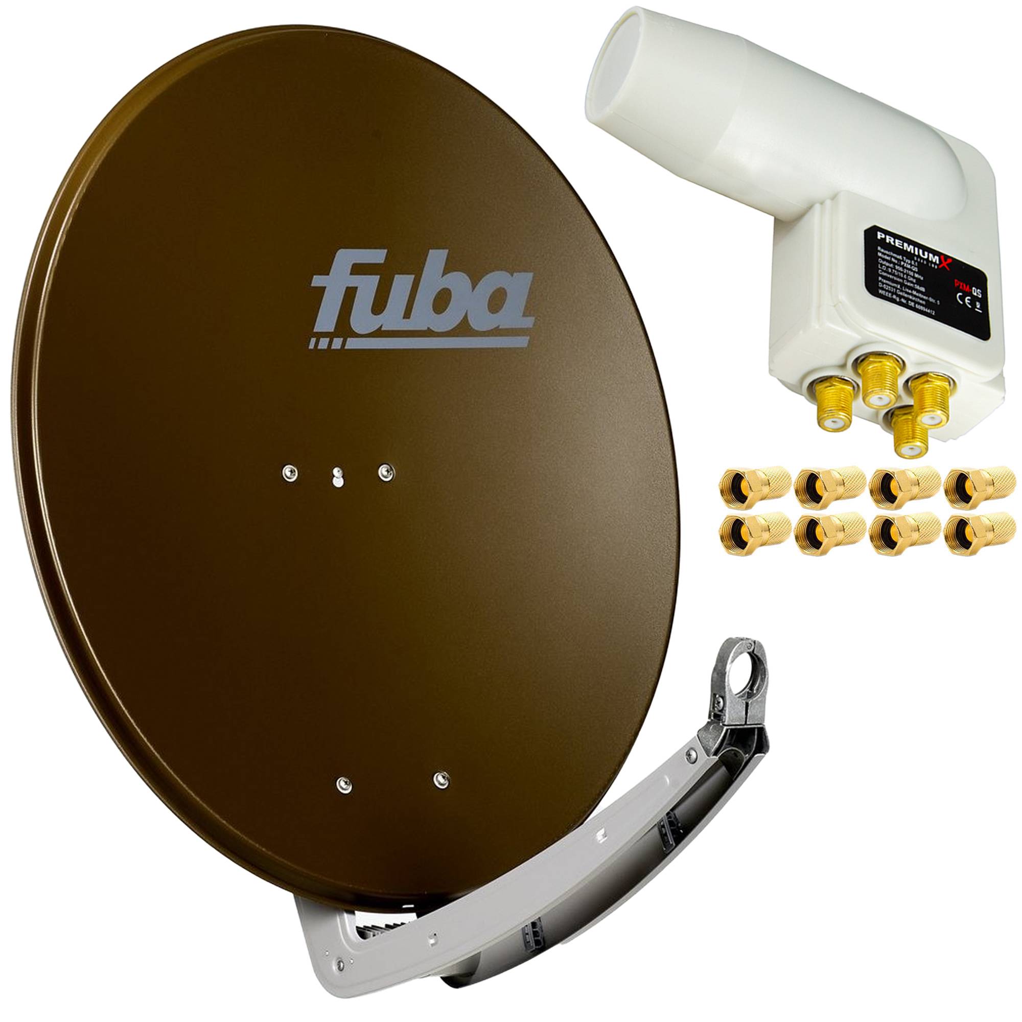 Premium X Satelliten-Komplettanlage Fuba DAA 780 B Satellitenschüssel Alu Braun Quad LNB weiß 8x F-Stecker für 4 Teilnehmer