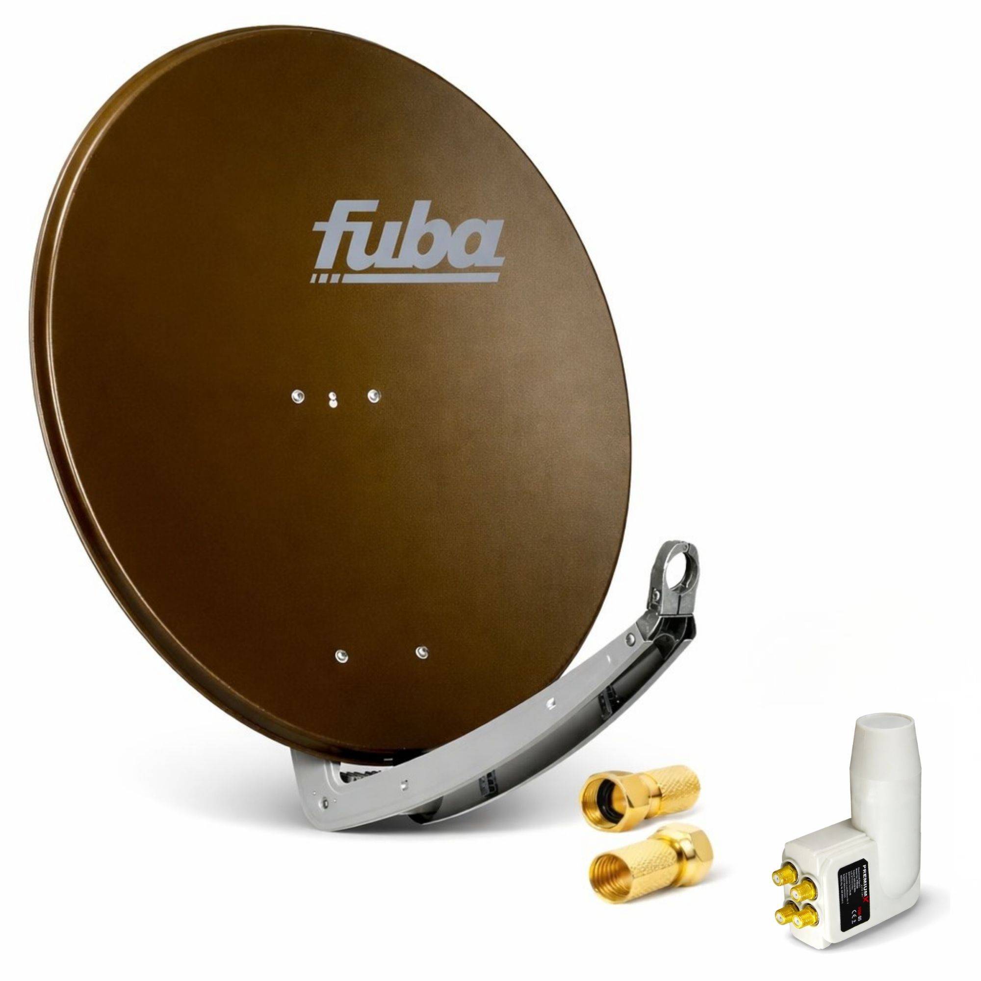 Premium X Satelliten-Komplettanlage Fuba DAA 780 B Satellitenschüssel Alu Braun Quad LNB weiß 8x F-Stecker für 4 Teilnehmer