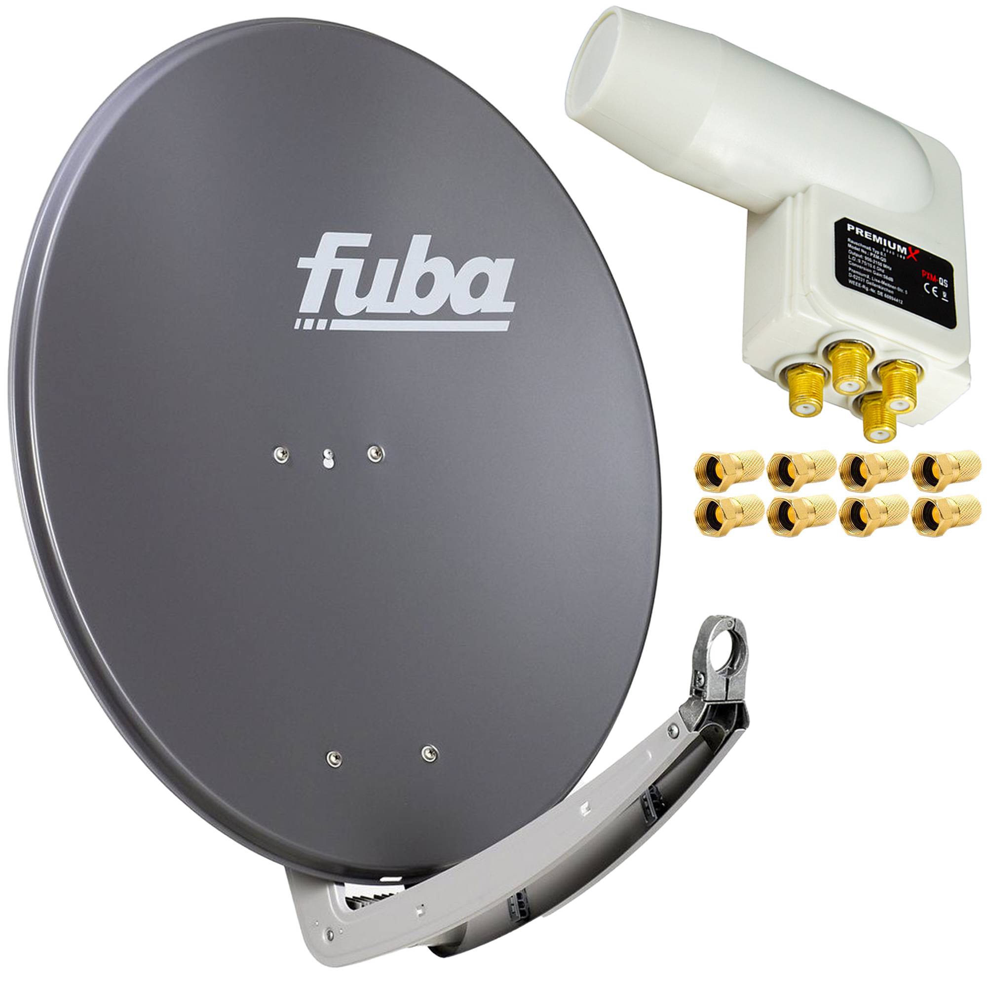 Premium X Satelliten-Komplettanlage Fuba DAA 780 A Satellitenschüssel Alu Anthrazit Quad LNB weiß 8x F-Stecker für 4 Teilnehmer