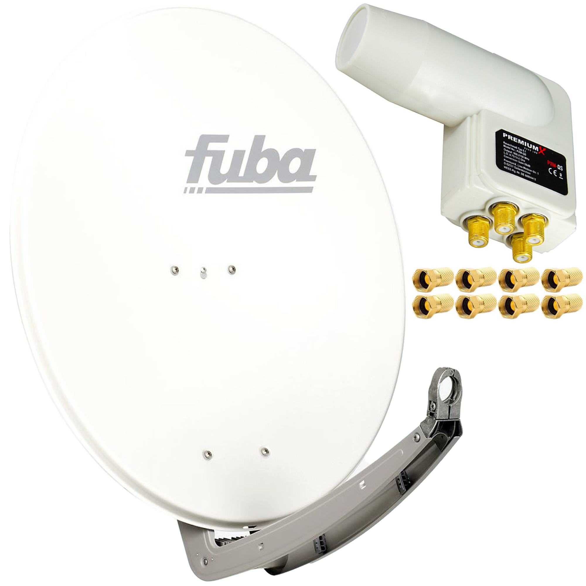 Fuba DAA 780 W 74x84cm Sat Schüssel Alu Weiß PremiumX LNB Quad 8x F-Stecker