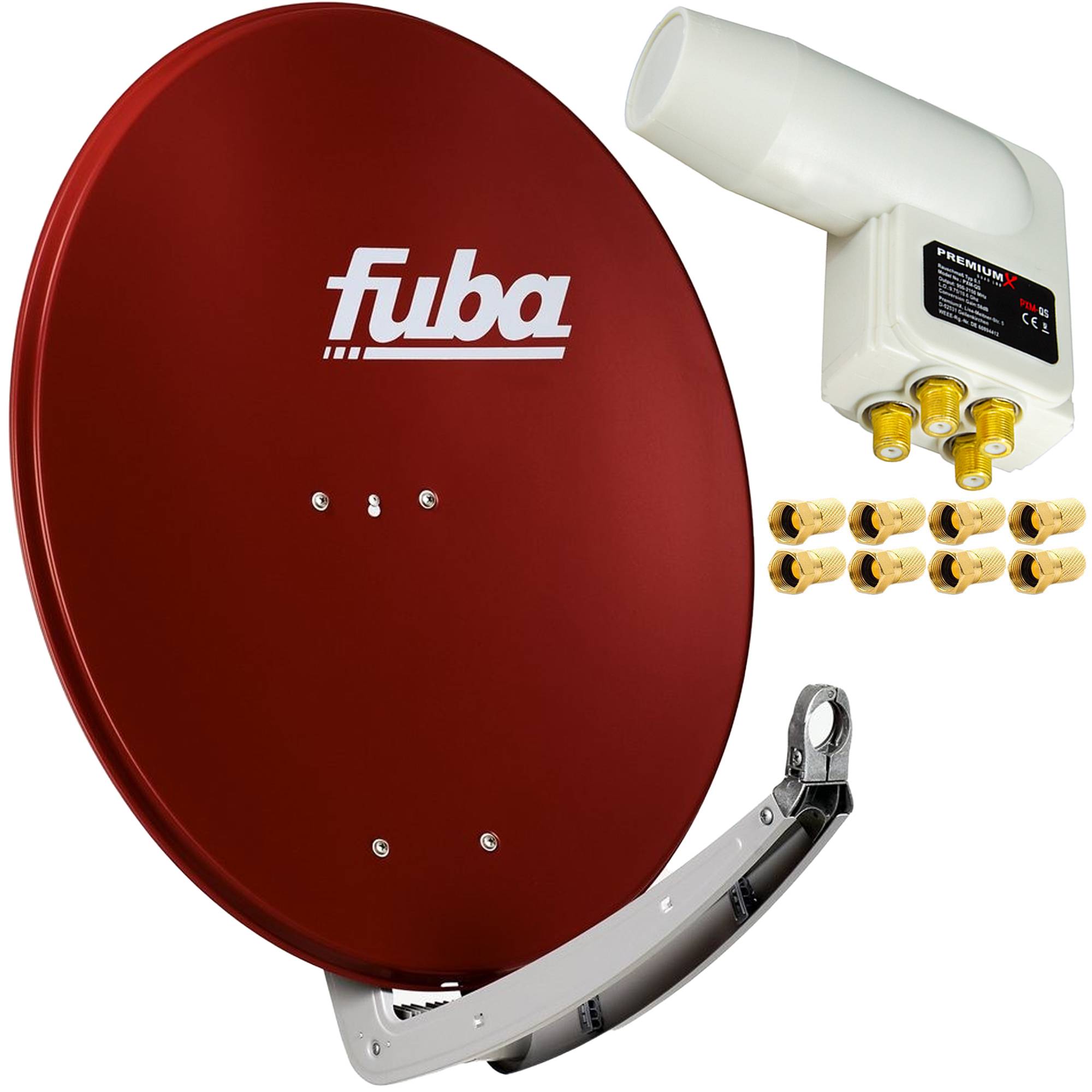 Premium X Satelliten-Komplettanlage Fuba DAA 780 R Satellitenschüssel Alu Rot Quad LNB weiß 8x F-Stecker für 4 Teilnehmer