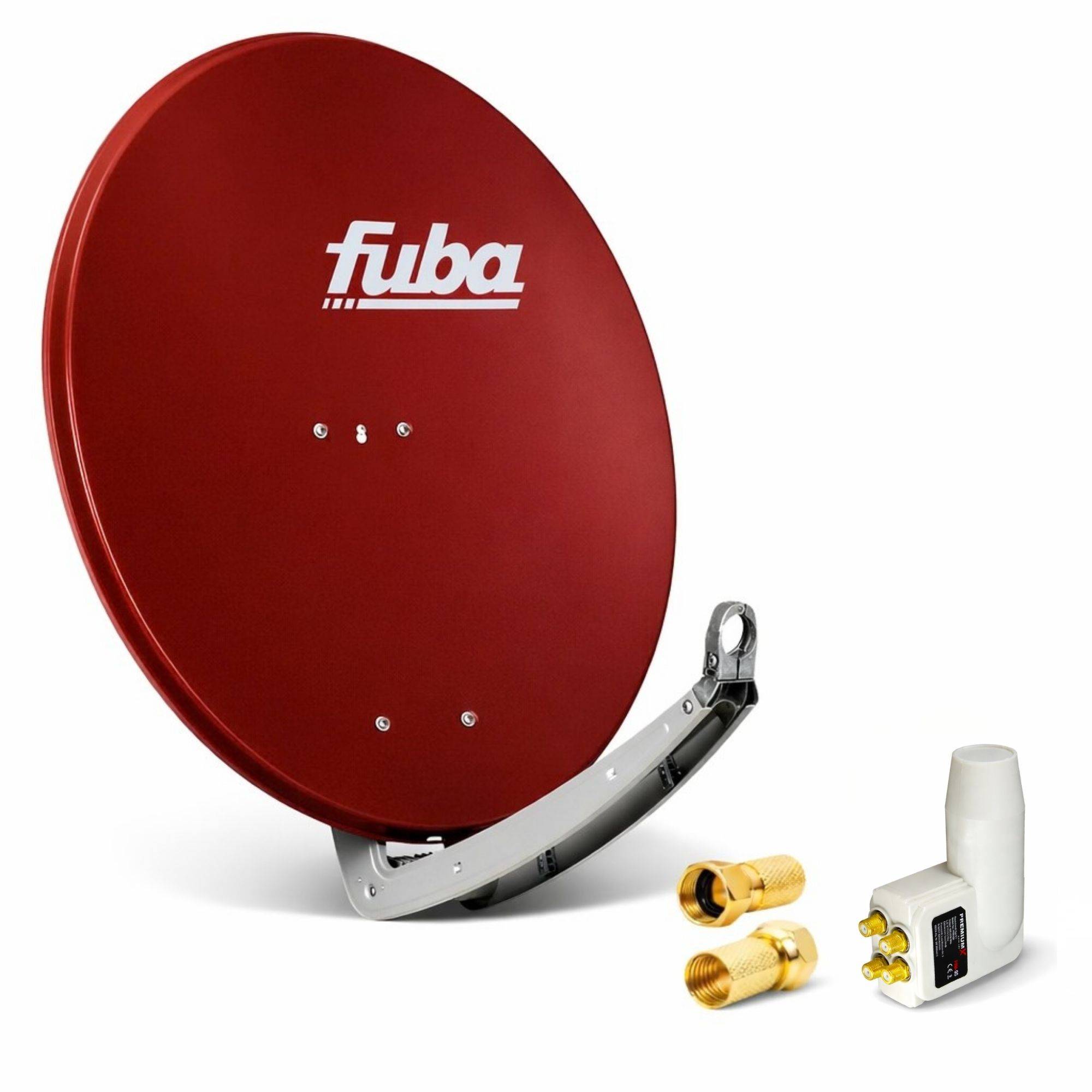 Premium X Satelliten-Komplettanlage Fuba DAA 780 R Satellitenschüssel Alu Rot Quad LNB weiß 8x F-Stecker für 4 Teilnehmer