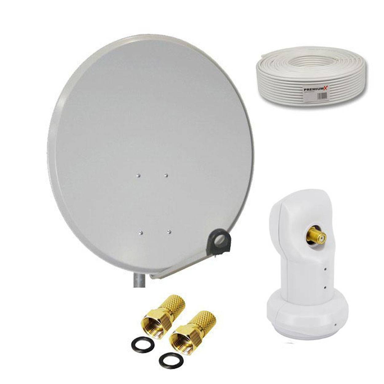 PremiumX Camping Sat Anlage 60cm Satelliten-Schüssel Antenne Single LNB 10m Koaxialkabel F-Stecker