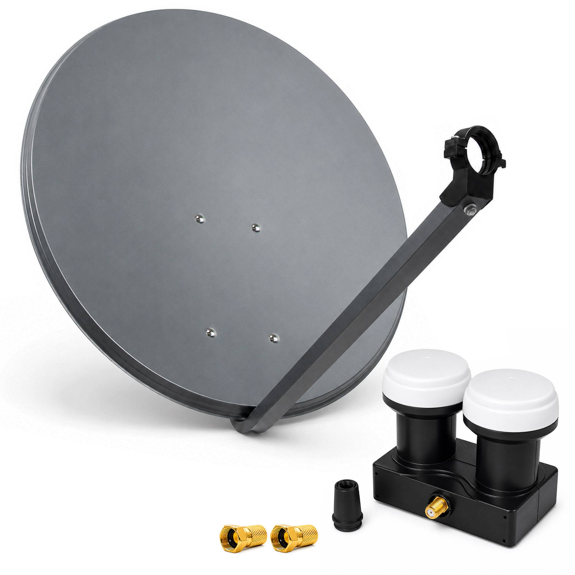PremiumX Satelliten-Komplettanlage 80cm Satellitenschüssel Anthrazit Single Monoblock LNB 2 SAT Astra 19,2° Hotbird 13°