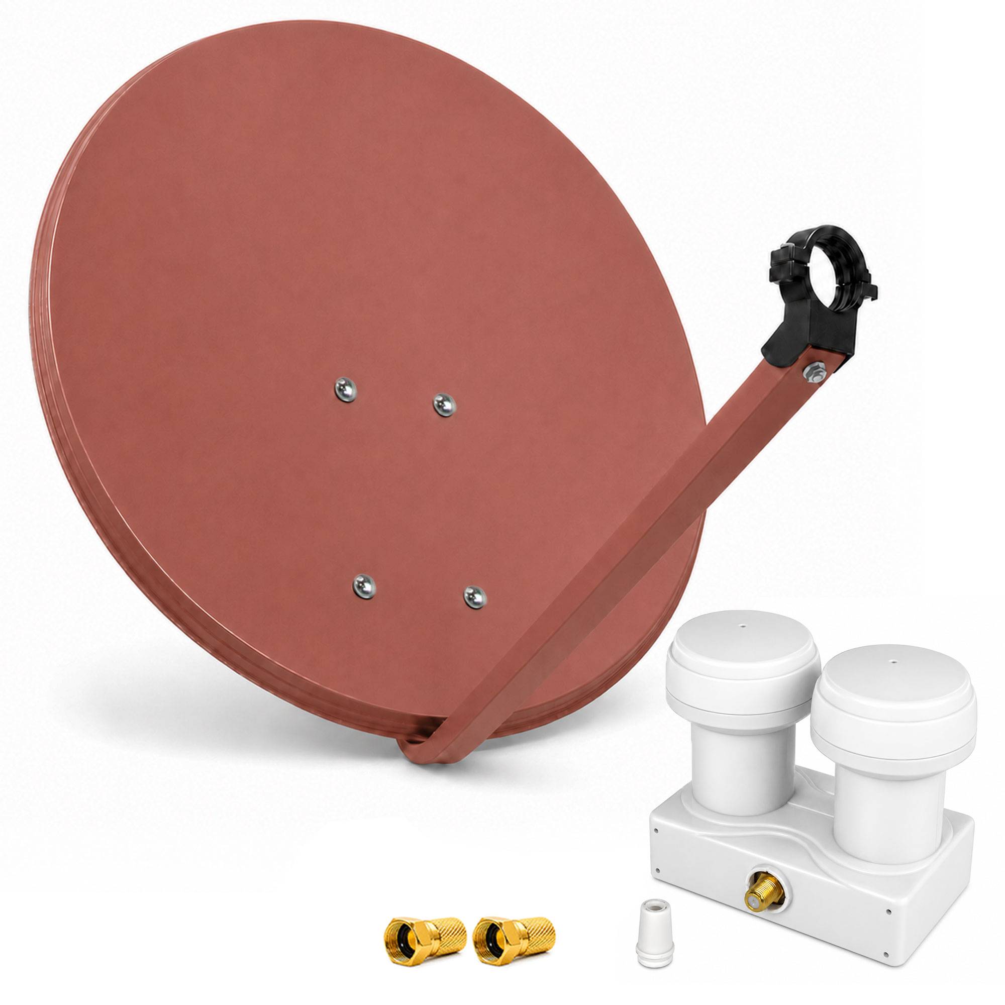 PremiumX Satelliten-Komplettanlage 80cm Satellitenschüssel Rot Single LNB Monoblock Astra 19,2 Hotbird 13, 2 SAT für 1 Teilnehmer