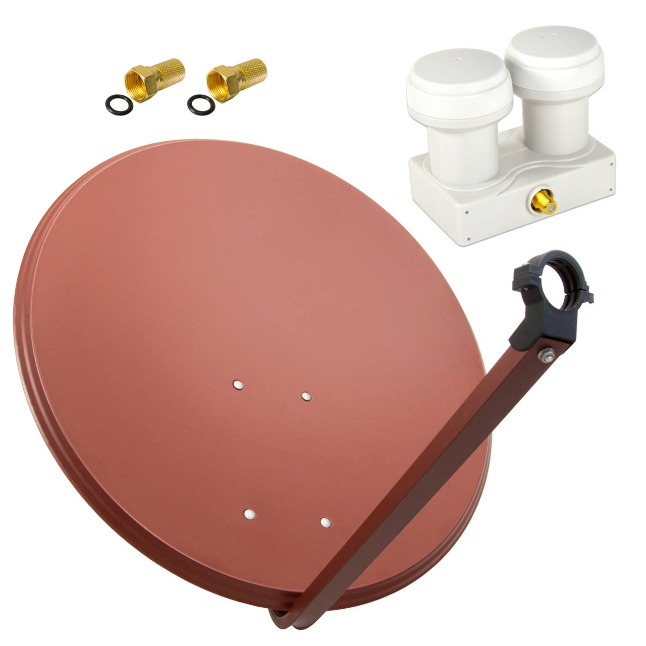 PremiumX Satelliten-Komplettanlage 80cm Satellitenschüssel Rot Single LNB Monoblock Astra 19,2 Hotbird 13, 2 SAT für 1 Teilnehmer