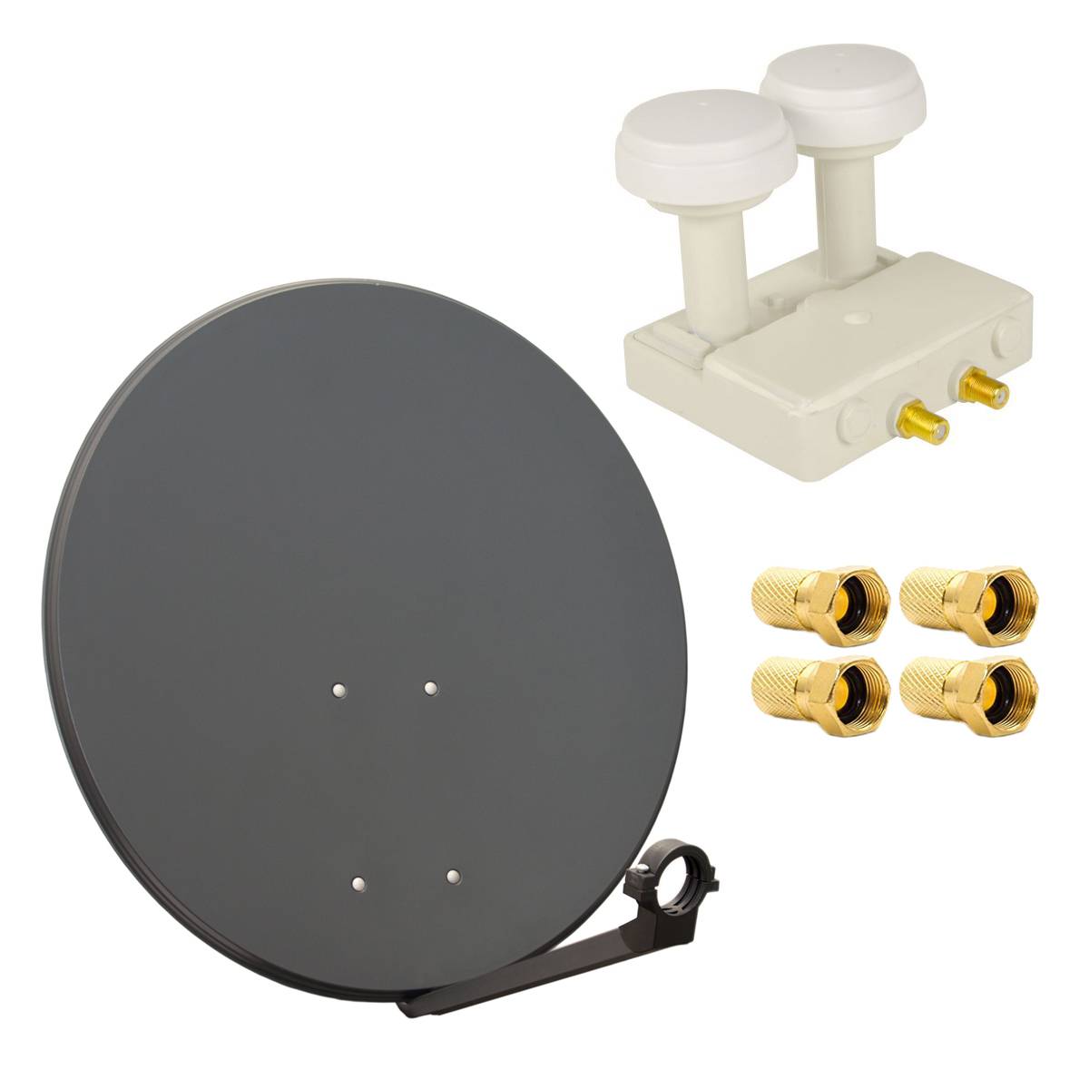 PremiumX Satelliten-Komplettanlage 80cm Satellitenschüssel Twin LNB Monoblock Astra Hotbird 2x F-Stecker, 2 SAT für 2 Teilnehmer
