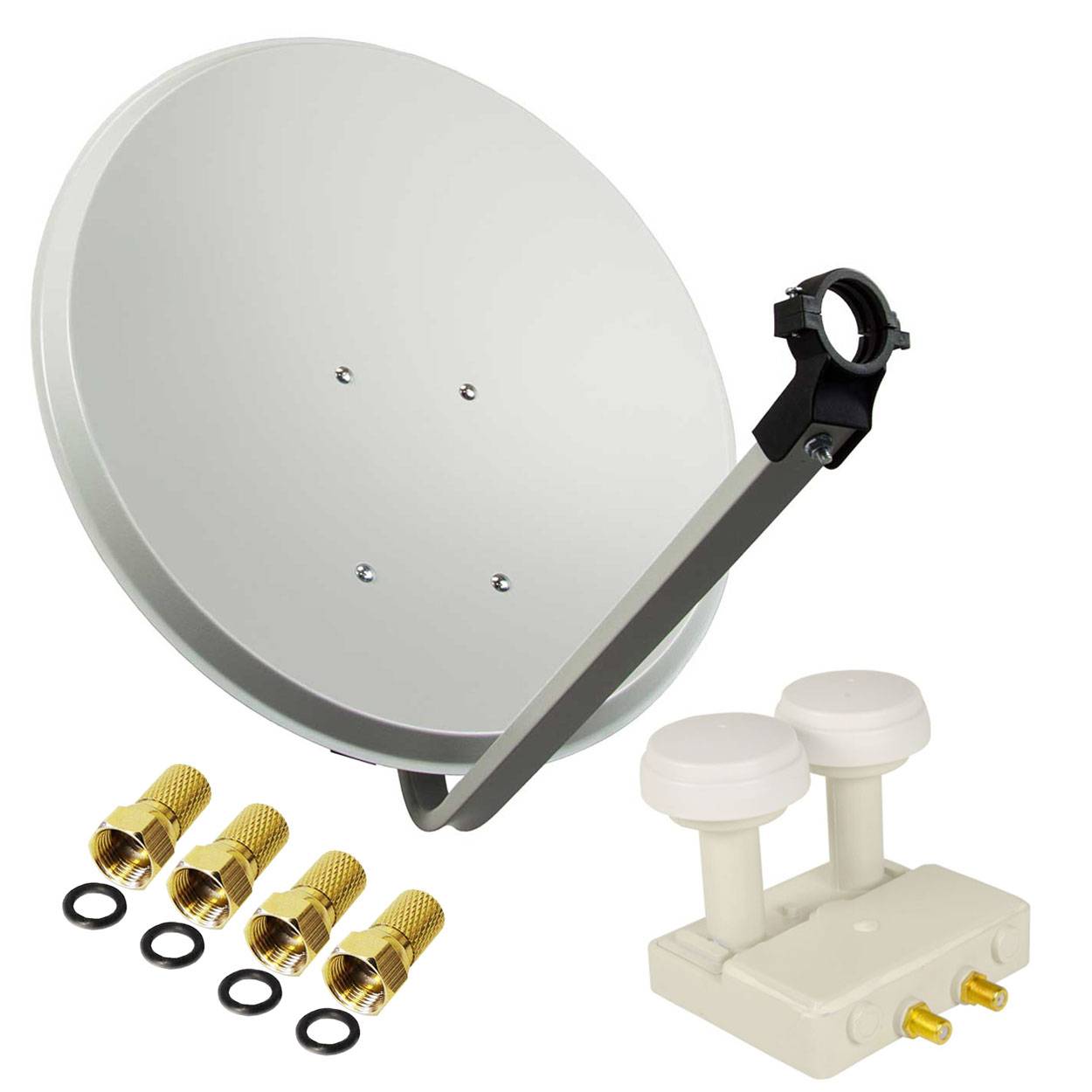 PremiumX Satelliten-Komplettanlage 80cm Satellitenschüssel Twin Monoblock Astra Hotbird SAT LNB 4x F-Stecker für 2 Teilnehmer