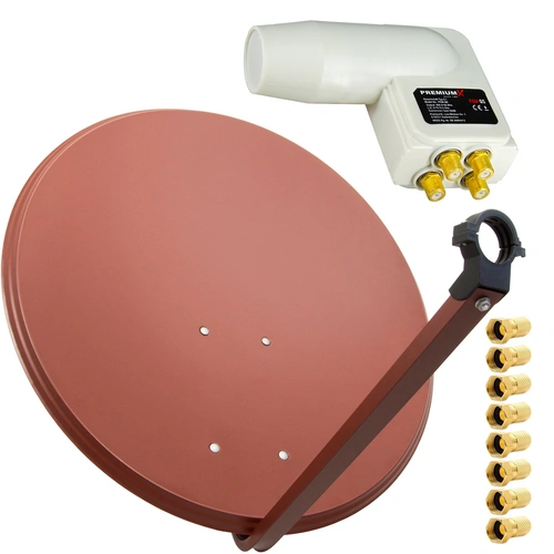 PremiumX Satelliten-Komplettanlage 80cm Satellitenschüssel Ziegelrot TV Satellitenantenne Quad LNB 8x F-Stecker, SAT für 4 Teilnehmer PremiumX Satelliten-Komplettanlage 80cm Satellitenschüssel Ziegelrot TV Satellitenantenne Quad LNB 8x F-Stecker, SAT für 4 Teilnehmer
