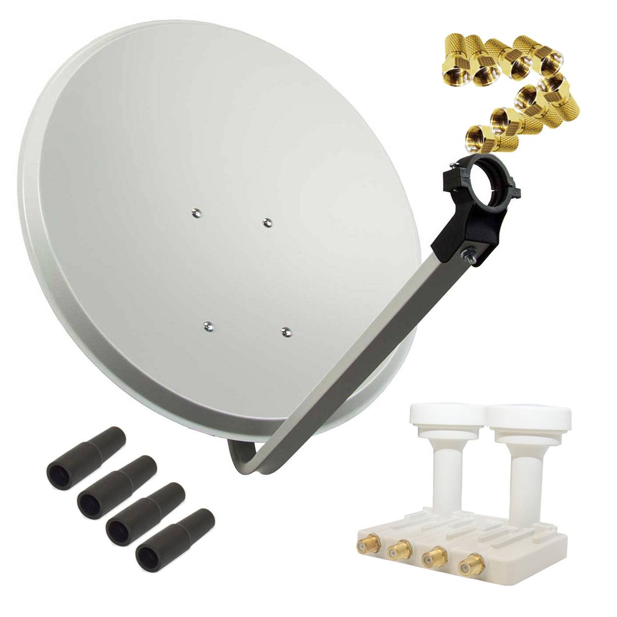 PremiumX Satelliten-Komplettanlage 80cm Satellitenschüssel Quad Monoblock Astra Hotbird SAT LNB 8x F-Stecker für 4 Teilnehmer