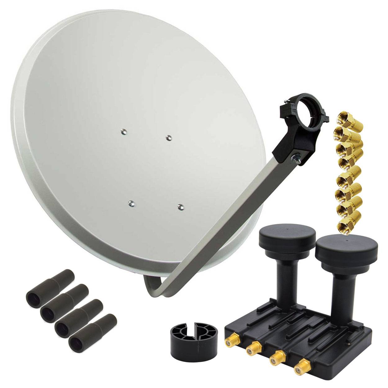 PremiumX Satelliten-Komplettanlage 80cm Satellitenschüssel Quad Monoblock LNB Astra Hotbird 2 SAT für 4 Teilnehmer