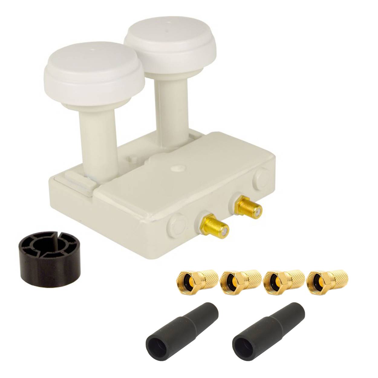 PremiumX Monoblock 6° Twin LNB WE 0,1dB Astra 19,2° Hotbird 13° HDTV FullHD 3D und Ultra HD 4K tauglich für 2 Teilnehmer + 2x Gummitülle und 4x F