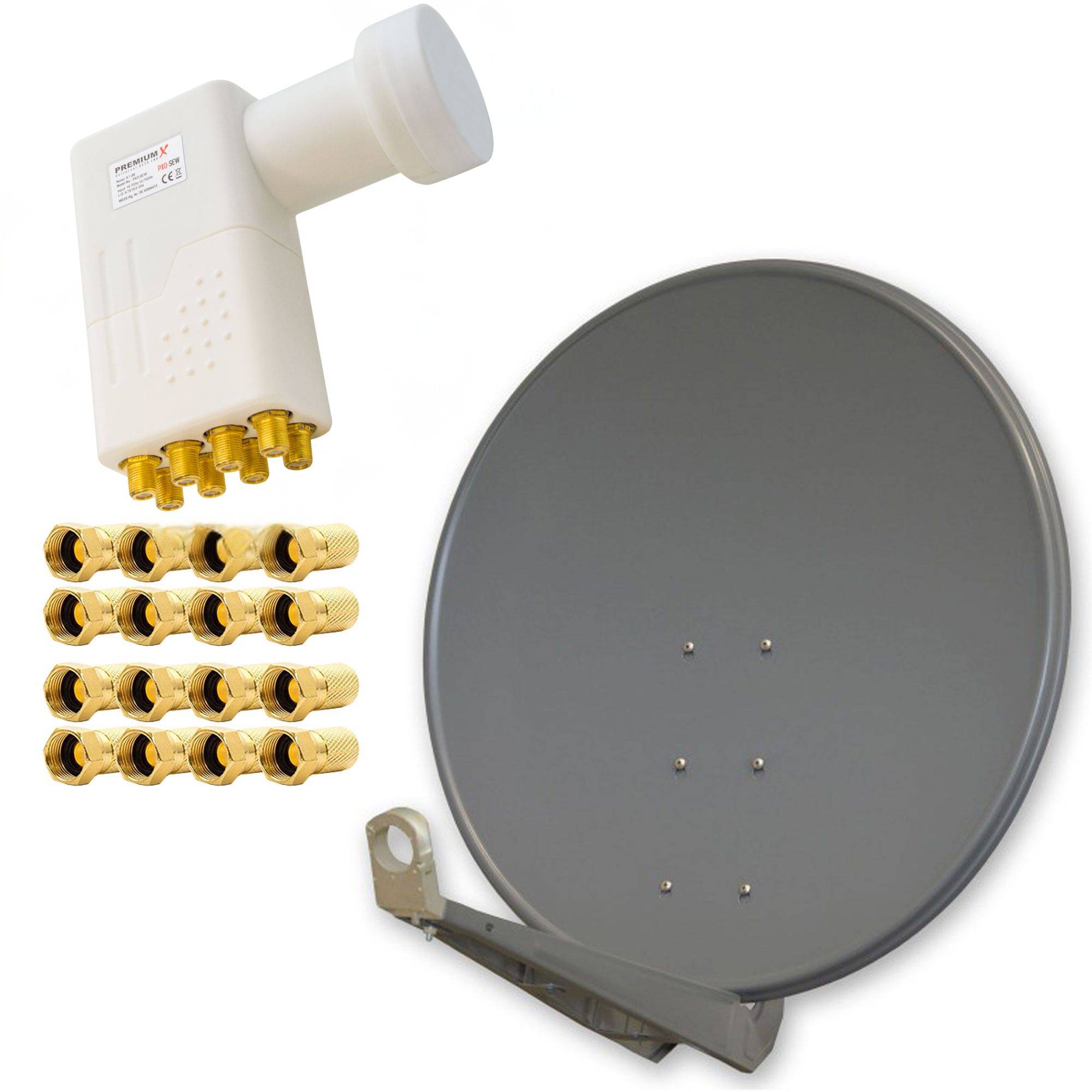 PremiumX DELUXE100 Aluminium Antenne 100cm Digital SAT Schüssel Spiegel in Anthrazit für HDTV 4K mit LNB Octo 0,1 dB zum Direktanschluss von 8 Teiln