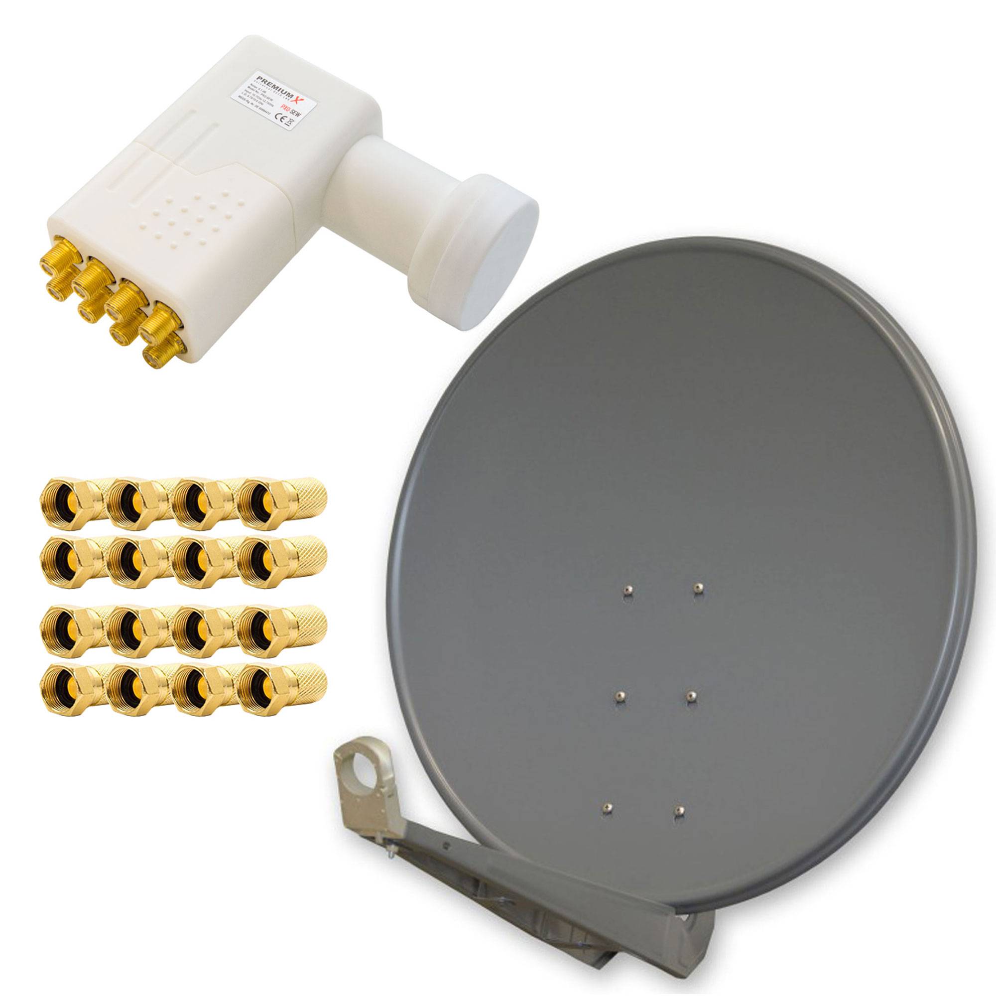 PremiumX DELUXE100 Aluminium 100cm Digital SAT Schüssel Spiegel in Anthrazit für HDTV HD+ 3D + LNB Octo WE 0,1 dB PXO-08 zum Direktanschluss von 8