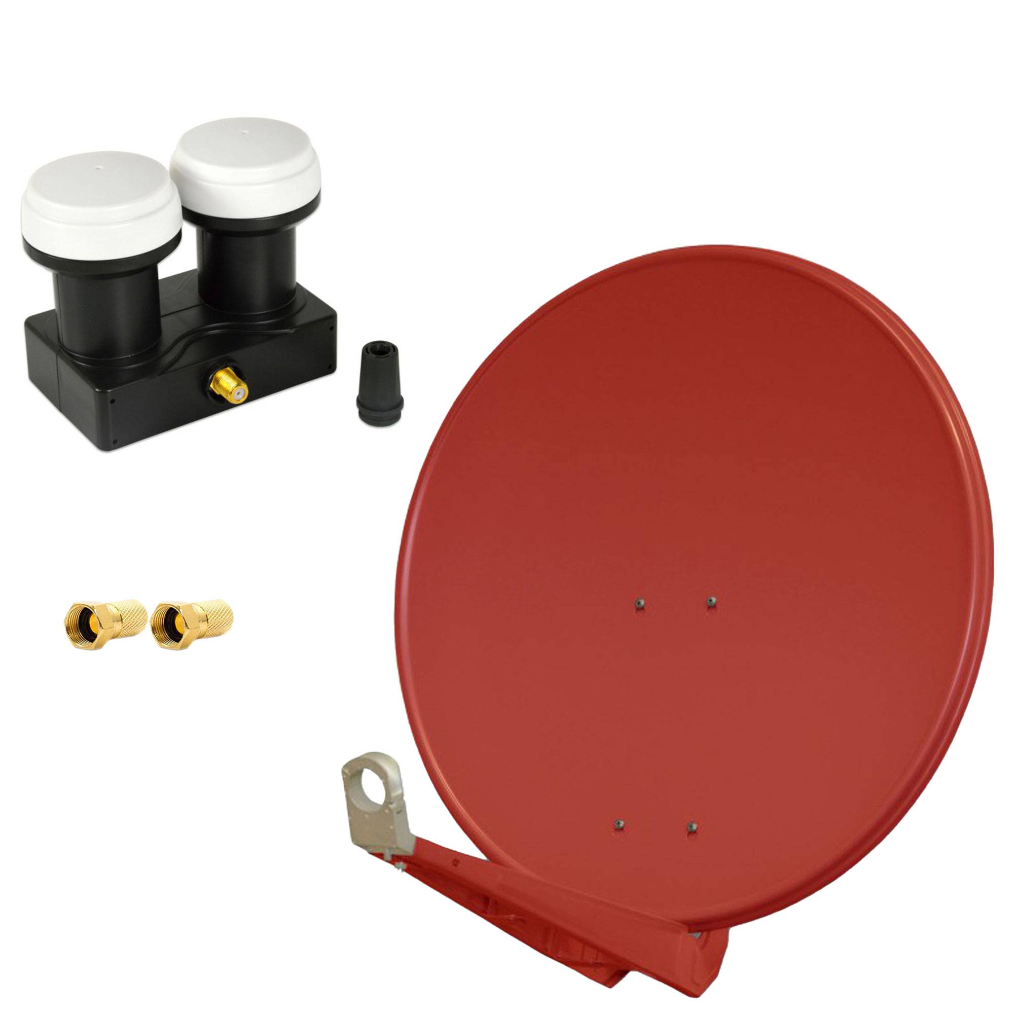 PremiumX Deluxe 80 Alu Antenne Digital SAT Schüssel in Ziegelrot mit Single Monoblock LNB 6° für 1 Teilnehmer Astra 19,2° Hotbird 13°
