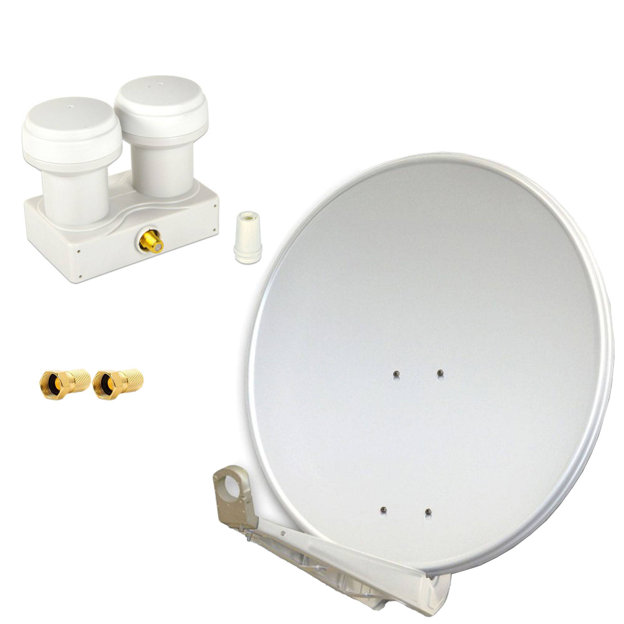 PremiumX DELUXE80 Aluminium 80cm Digital SAT Schüssel Spiegel in Hellgrau für HDTV HD+ 3D 4K Ultra Monoblock Single PXMB-6SW 2x F-Stecker