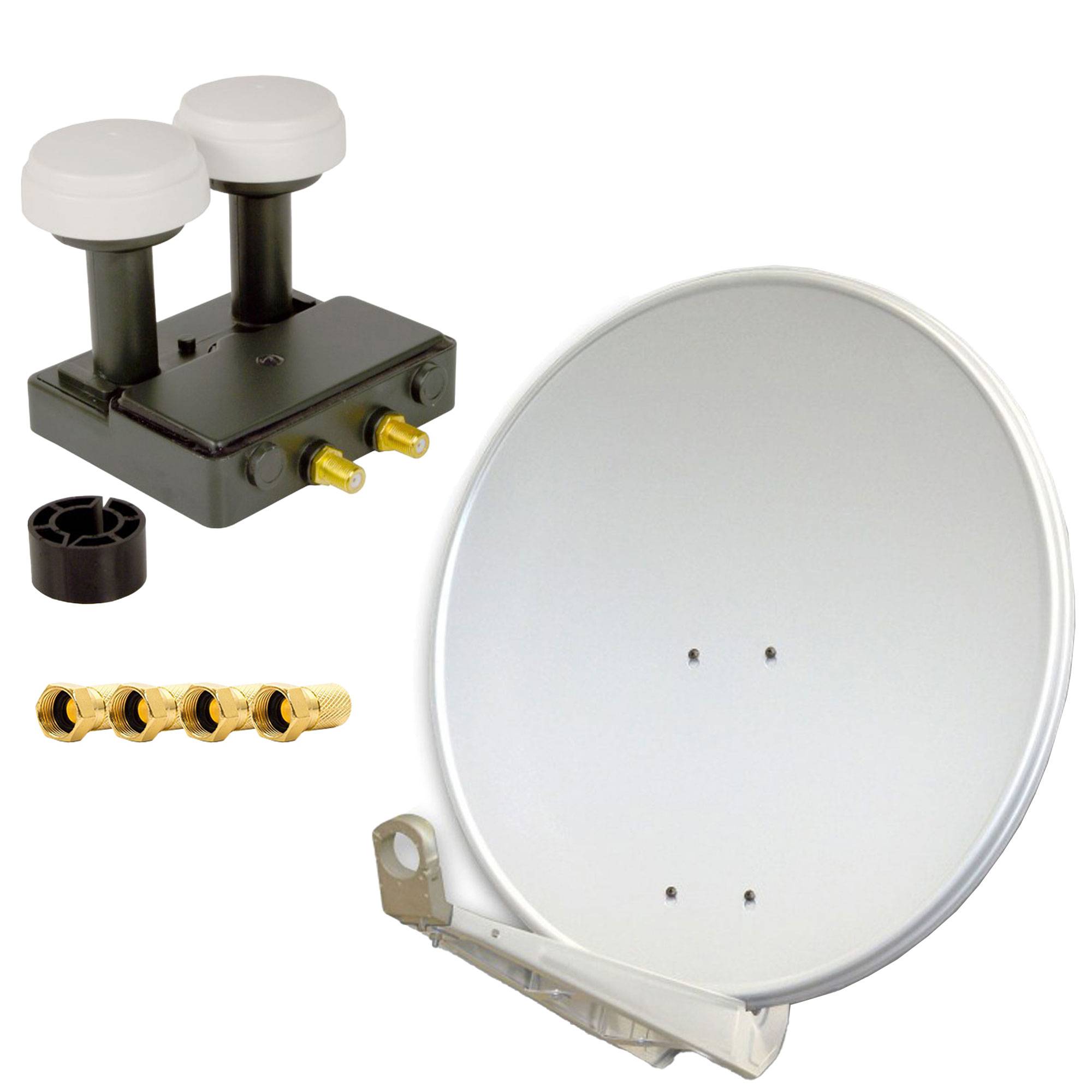 PremiumX DELUXE80 Aluminium 80cm Digital SAT Schüssel Spiegel in Hellgrau für HDTV HD+ 3D 4K Ultra + Monoblock Twin PXMB-6T LNB 0,1dB Astra 19,2°