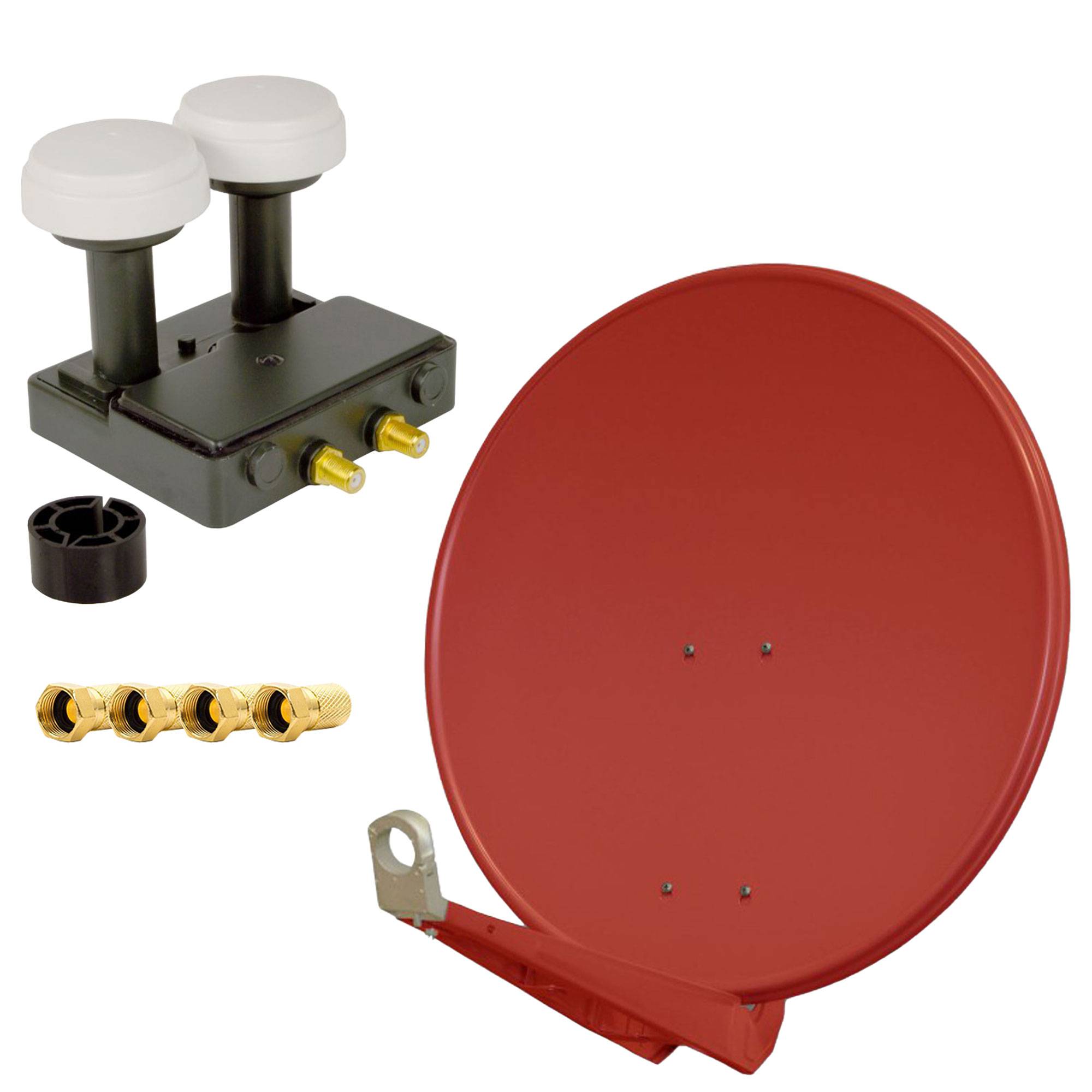 PremiumX DELUXE80 Aluminium 80cm Digital SAT Schüssel Spiegel in Ziegelrot für HDTV HD+ 3D 4K Ultra + Monoblock Twin PXMB-6T LNB 0,1dB Astra 19,2°