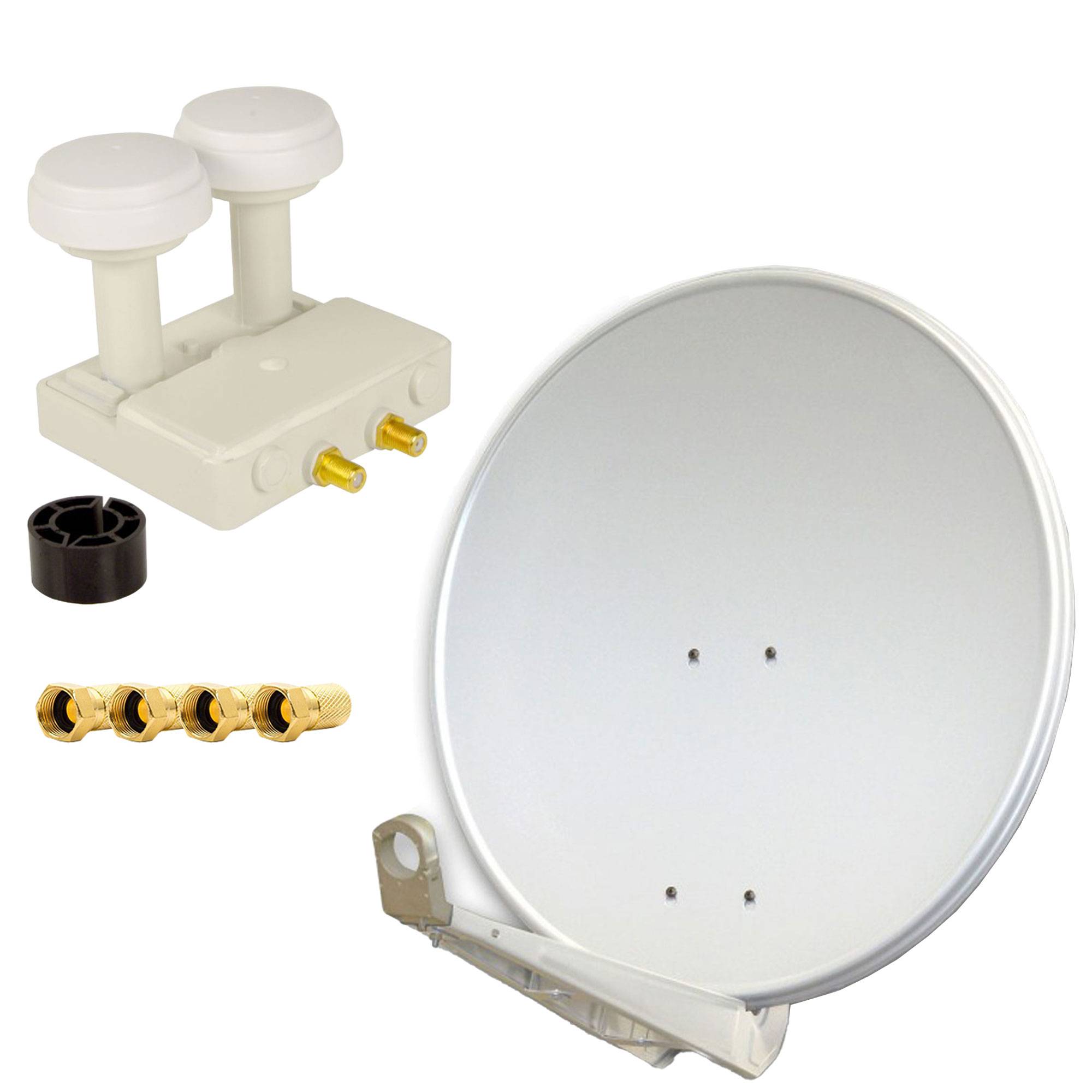 PremiumX DELUXE80 Aluminium 80cm Digital SAT Schüssel Spiegel in Hellgrau für HDTV HD+ 3D 4K Ultra + Monoblock Twin WE PXMB-6TW LNB 0,1dB Astra 19,2