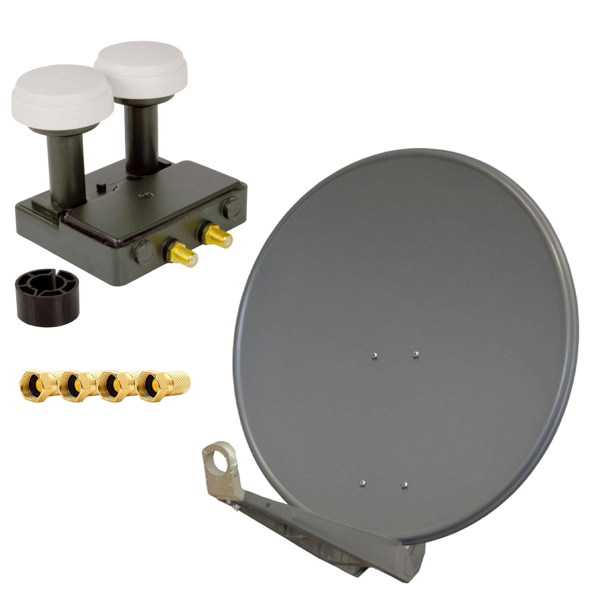 PremiumX DELUXE80 Aluminium 80cm Digital SAT Schüssel Spiegel in Anthrazit für HDTV HD+ 3D 4K Ultra + Monoblock Twin PXMB-6T LNB 0,1dB Astra 19,2°