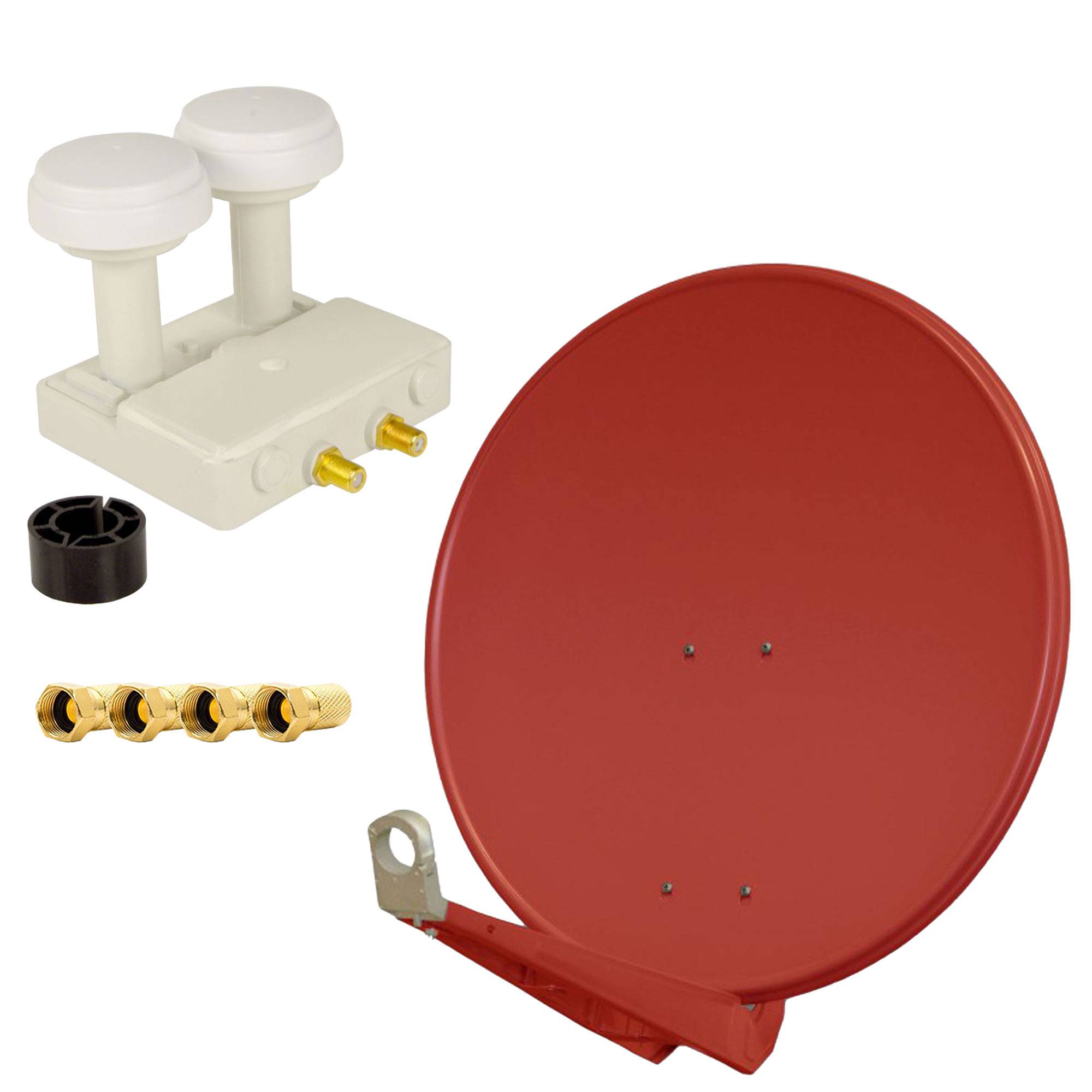 PremiumX DELUXE80 Aluminium 80cm Digital SAT Schüssel Spiegel in Ziegelrot für HDTV HD+ 3D 4K Ultra + Monoblock Twin WE PXMB-6TW LNB 0,1dB Astra 19