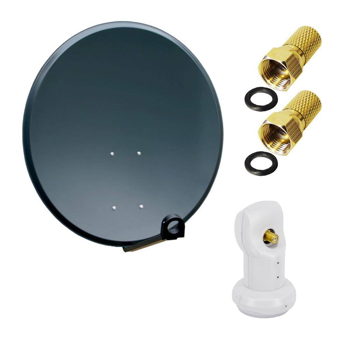 PremiumX Camping Satelliten-Komplettanlage 60cm Satellitenschüssel Aluminium SAT Single LNB 2x F-Stecker