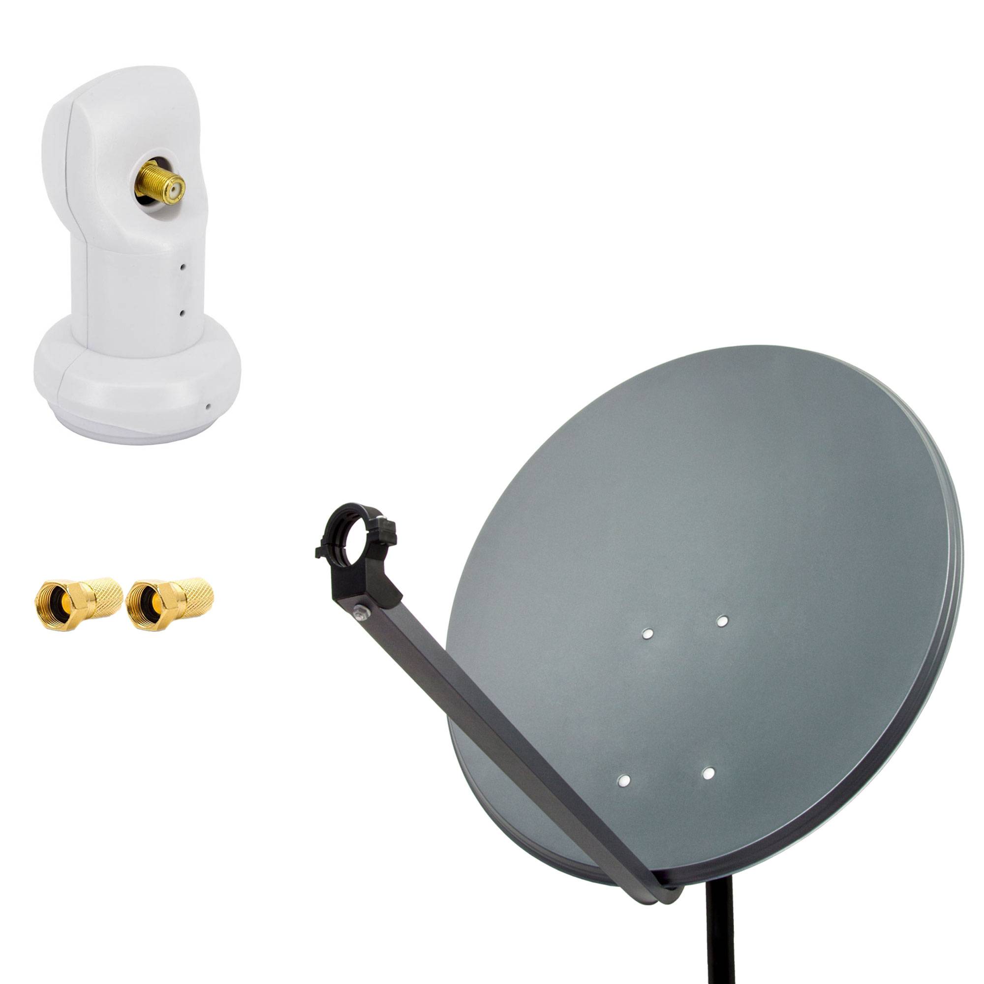 PremiumX Satelliten-Komplettanlage 60cm Satellitenschüssel SAT Antenne Anthrazit Satellitenantenne Single LNB 2x F-Stecker