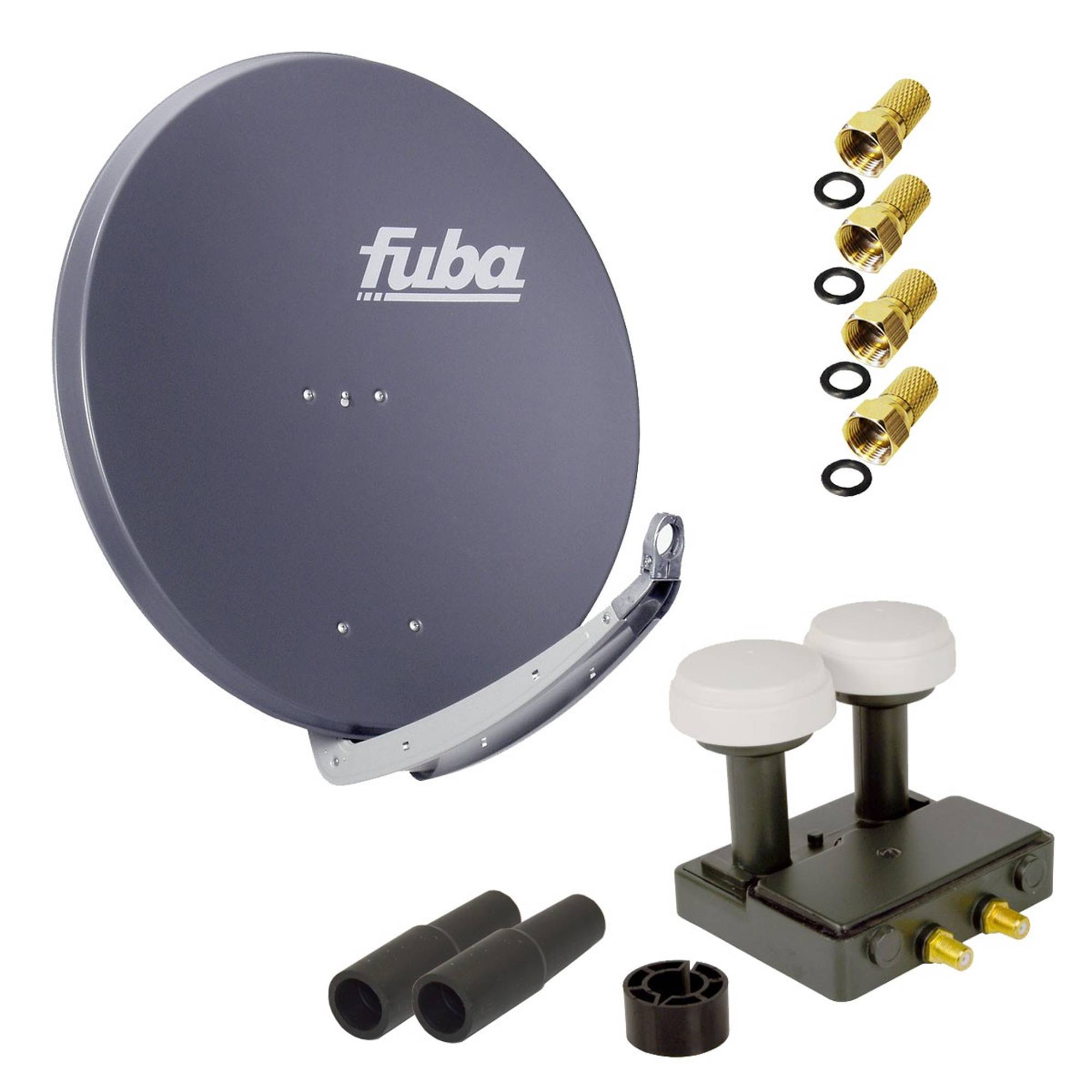 FUBA 4K 2 Teilnehmer Astra 19,2 Hotbird 13 Digital SAT Anlage DAA 850 A ALU Anthrazit Twin Monoblock LNB 4x F-Stecker 2x Tülle