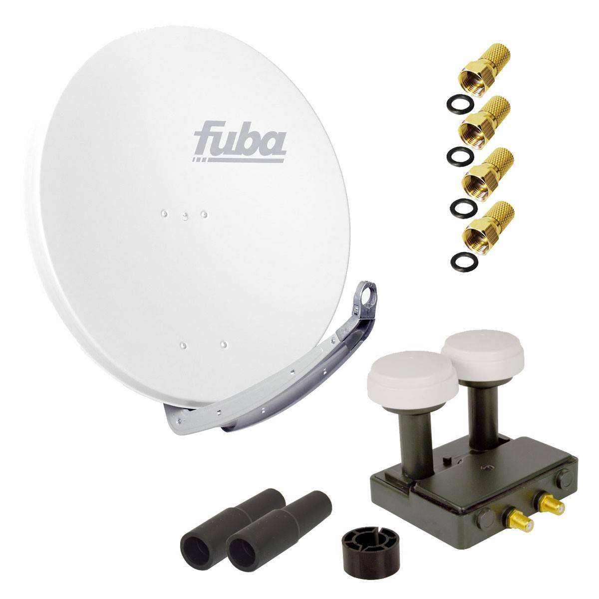 FUBA 2 Teilnehmer Astra Hotbird Digital SAT Anlage DAA 850 W ALU Weiß PremiumX Twin Monoblock LNB 4x F-Stecker 2x Tülle