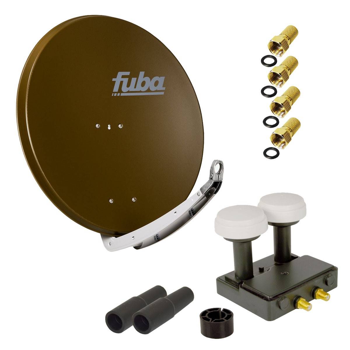 FUBA 2 Teilnehmer Astra Hotbird Digital SAT Anlage DAA 850 B ALU Braun PremiumX Twin Monoblock LNB 4x F-Stecker 2x Tülle