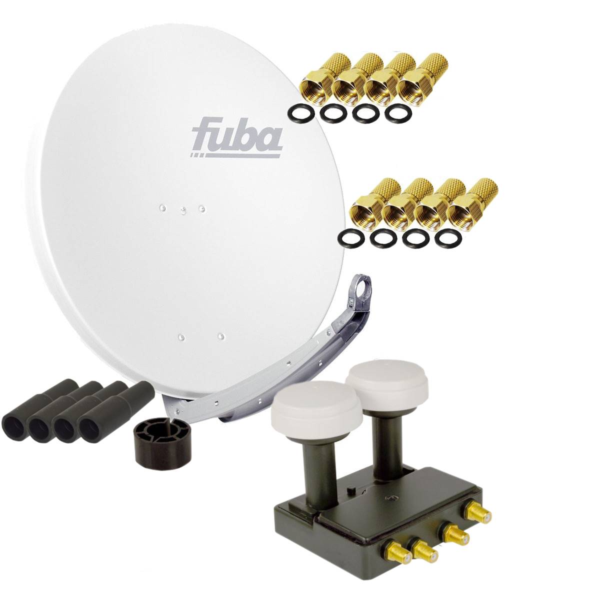 FUBA 4 Teilnehmer Astra Hotbird Digital SAT Anlage DAA 850 W ALU Weiß PremiumX Quad Monoblock LNB 8x F-Stecker 4x Tülle